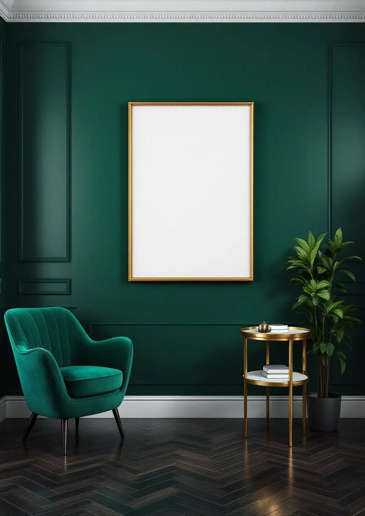 Art Deco Wall Art Mockup — Gold Frame Portrait 2:3 — Perspective View — #04461 | MockupBulk