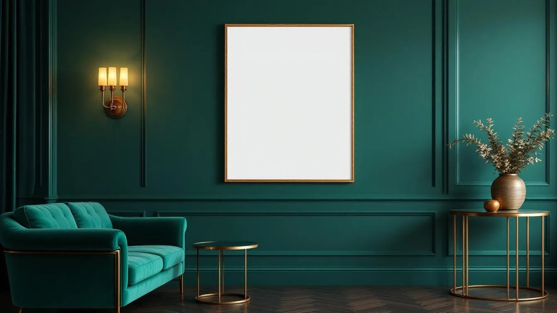 Art Deco Wall Art Mockup — Gold Frame Portrait 4:5 — Perspective View — #04466 | MockupBulk
