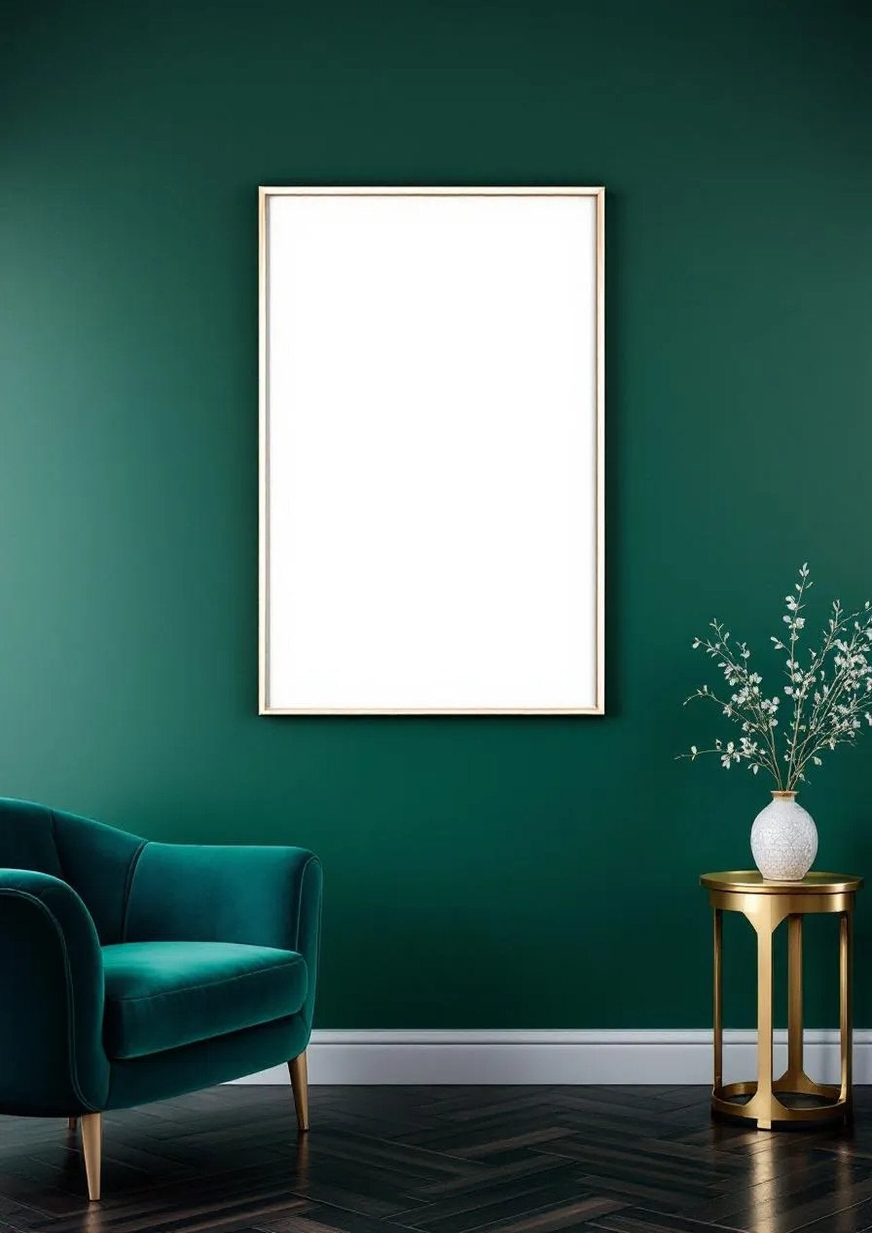 Art Deco Premium Interior Mockup — Silver Frame Portrait 2:3 — Perspective View — #04476 | MockupBulk
