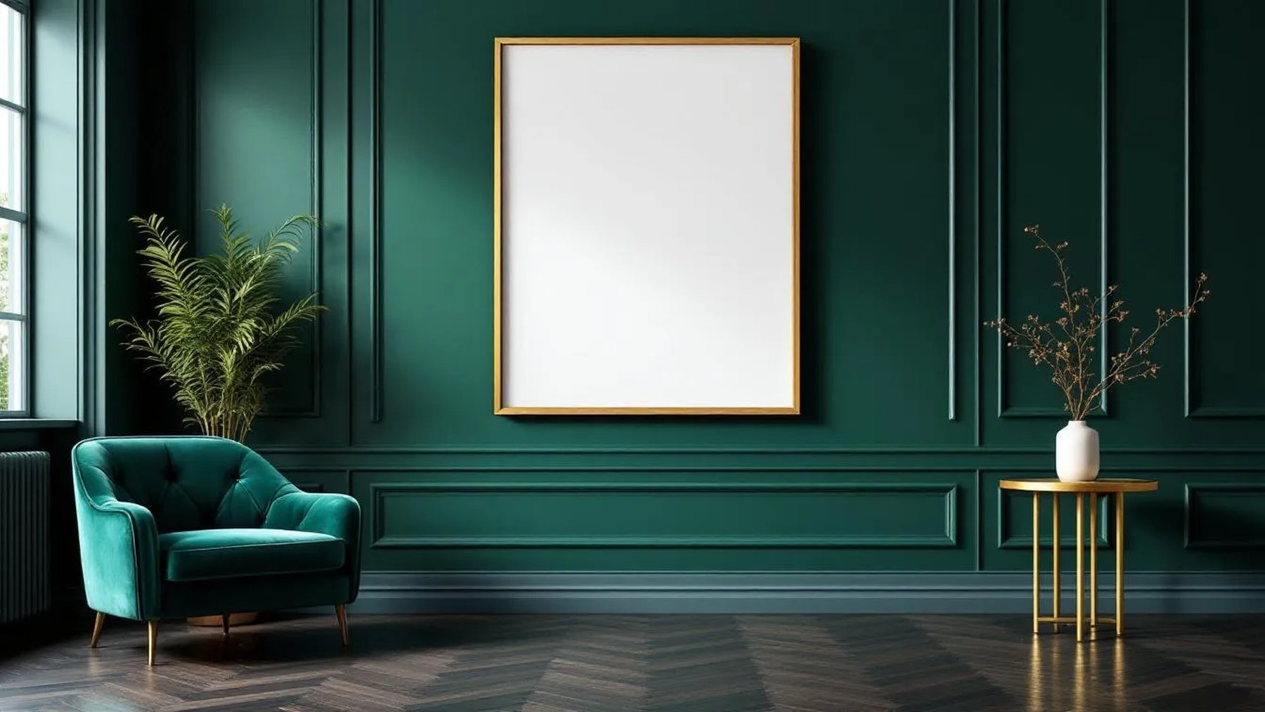 Art Deco Interior Frame Mockup — Raw Pine Frame Landscape 11x14 — Perspective View — #04496 | MockupBulk