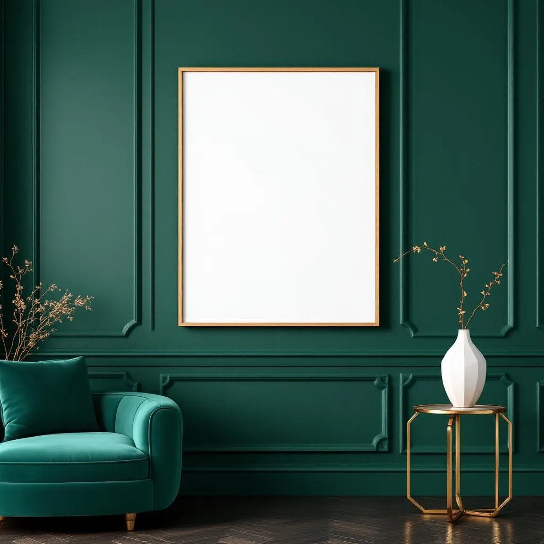 Art Deco Styled Room Mockup — Plain Square Frame Landscape 3:4 — Perspective View — #04501 | MockupBulk