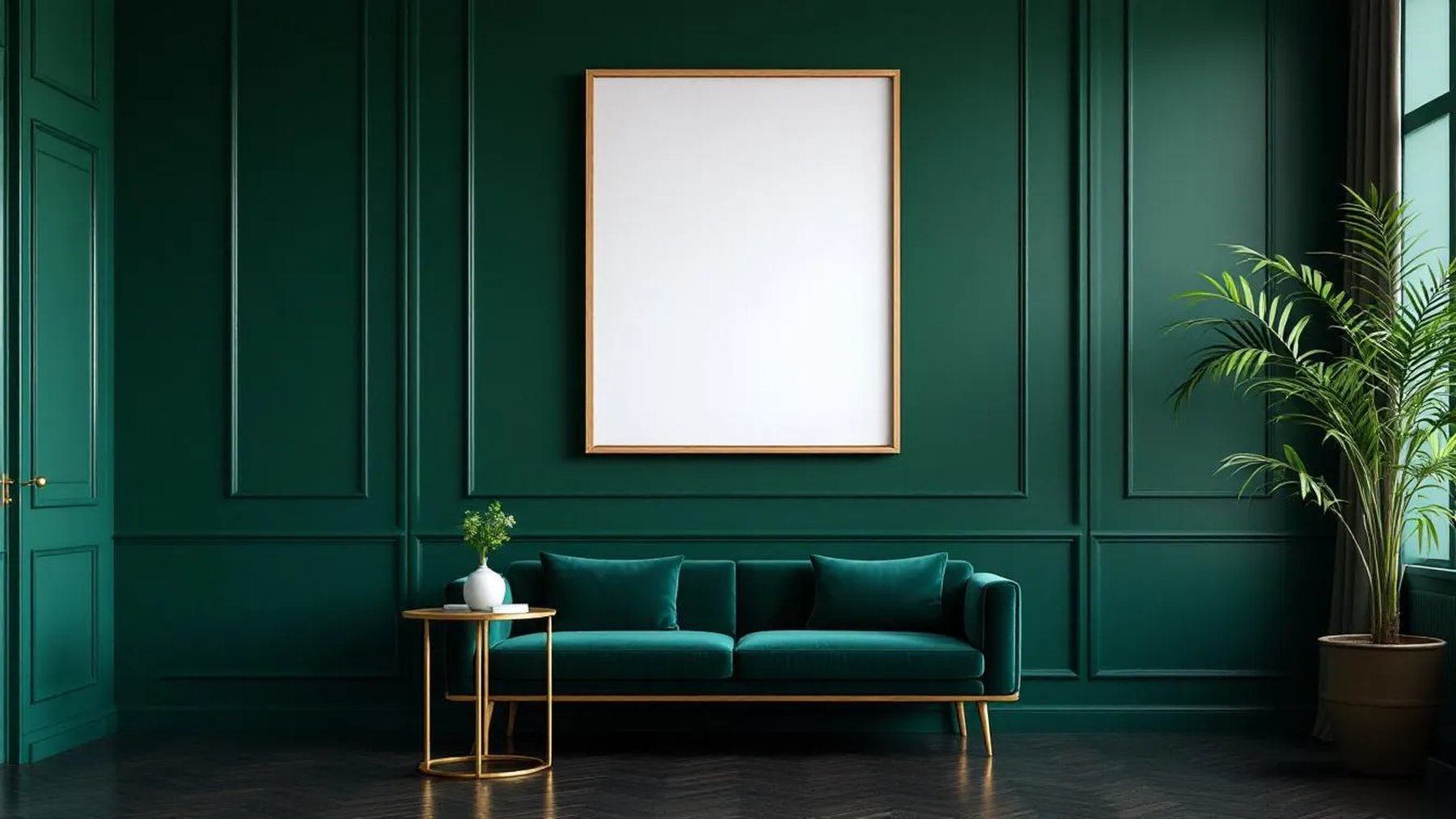 Art Deco Interior Frame Mockup — Raw Pine Frame Portrait 4:5 — Perspective View — #04502 | MockupBulk