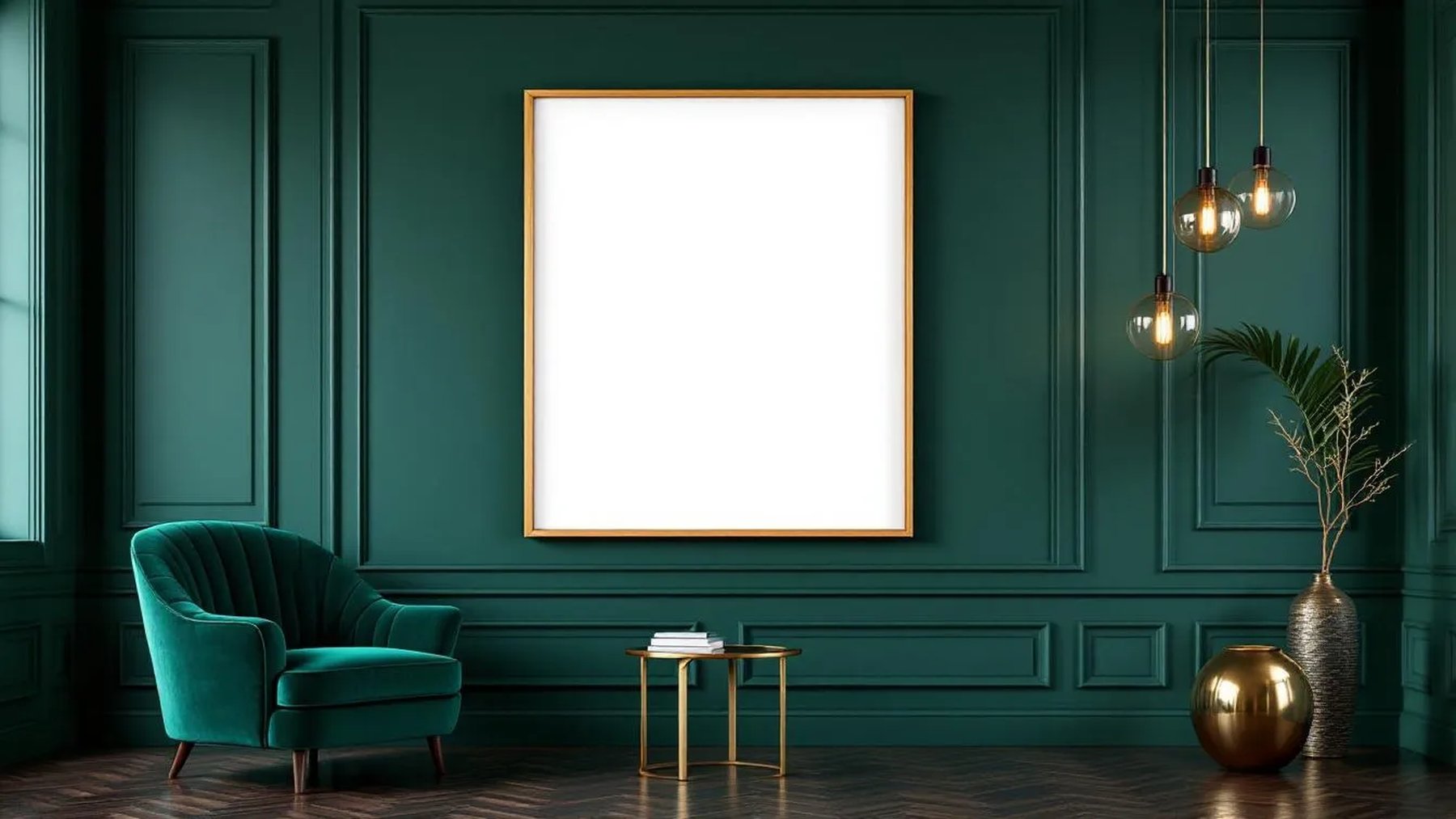 Art Deco Wall Art Mockup — Raw Pine Frame Portrait 4:5 — Perspective View — #04505 | MockupBulk