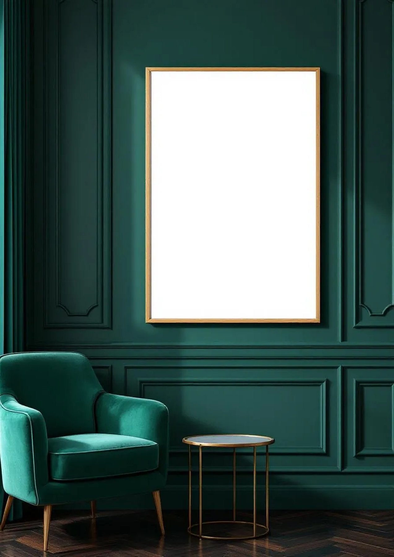Art Deco Frame Display Mockup — Raw Pine Frame Portrait 2:3 — Perspective View — #04509 | MockupBulk
