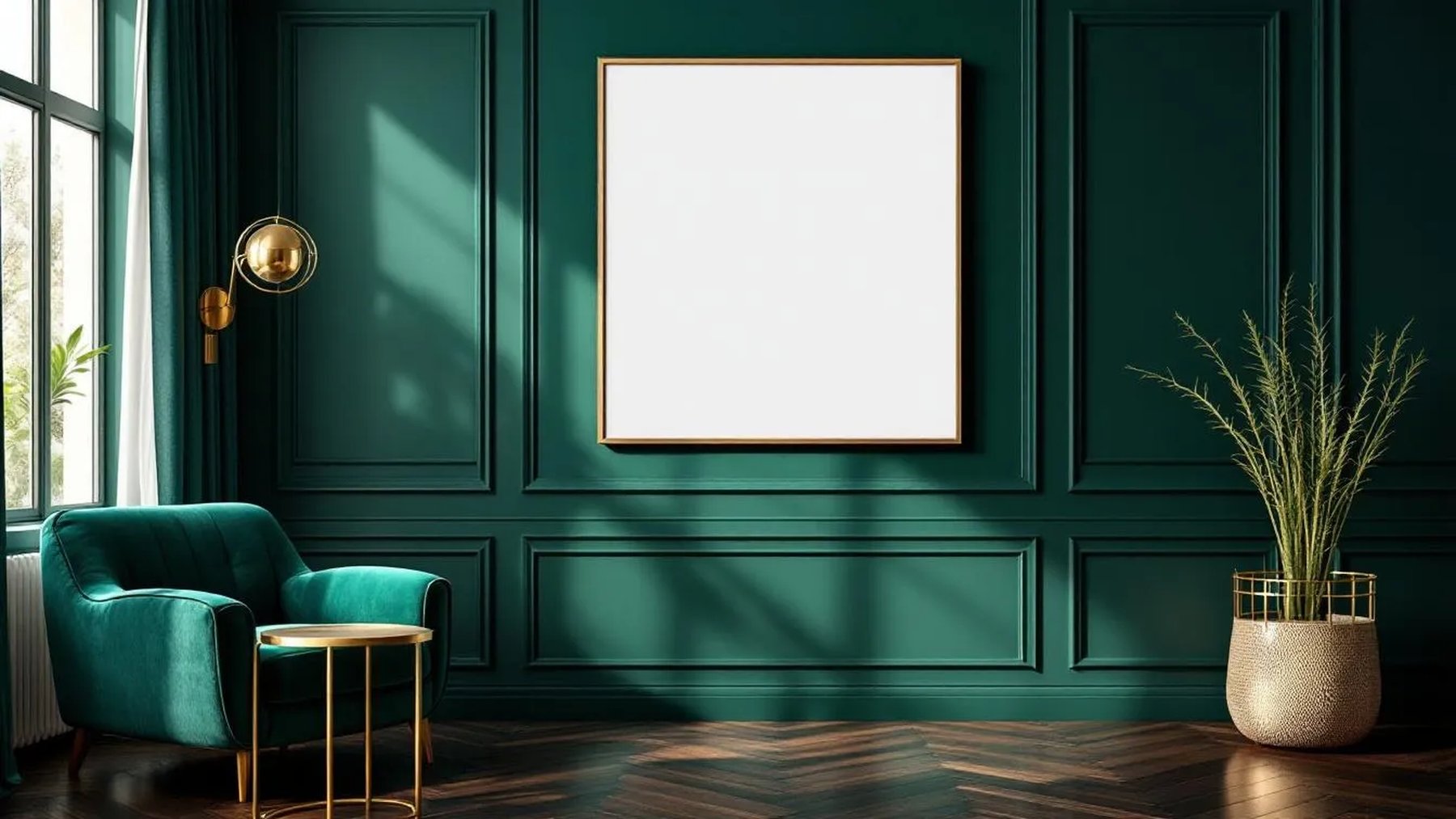 Art Deco Wall Art Mockup — Raw Pine Frame Square 1:1 — Perspective View — #04511 | MockupBulk