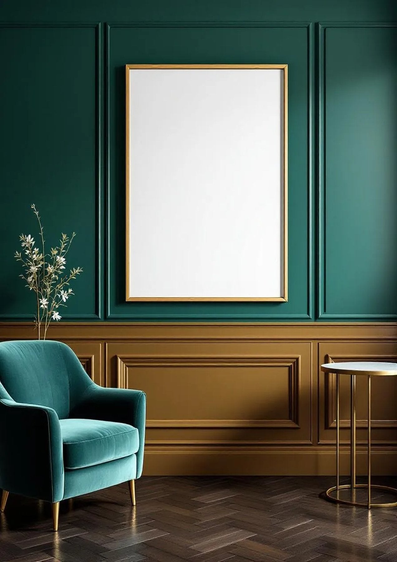 Art Deco Professional Frame Mockup — Raw Pine Frame Portrait 2:3 — Perspective View — #04512 | MockupBulk