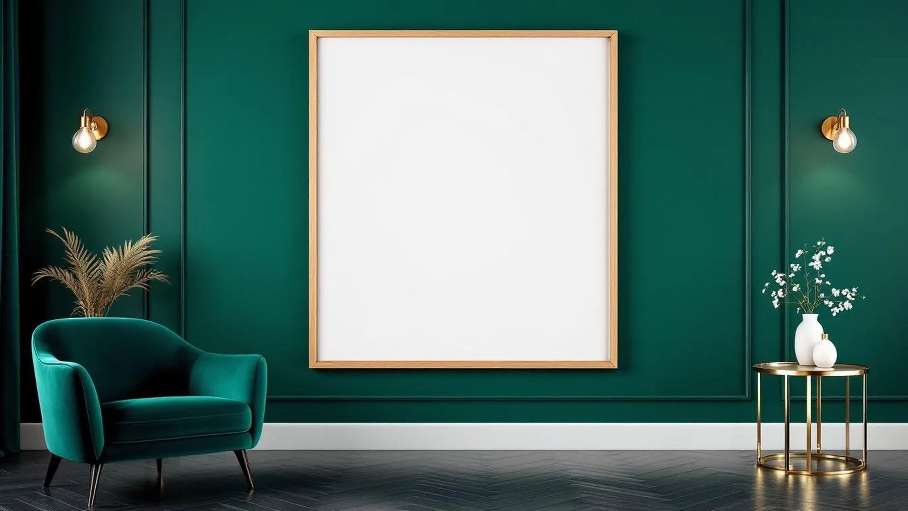 Art Deco Room Scene Mockup — Raw Pine Frame Landscape 3:4 — Perspective View — #04514 | MockupBulk