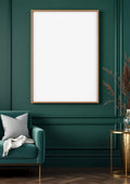 Art Deco Editorial Room Mockup — Raw Pine Frame A-Series (A4 / A3) — Perspective View — #04515 | MockupBulk