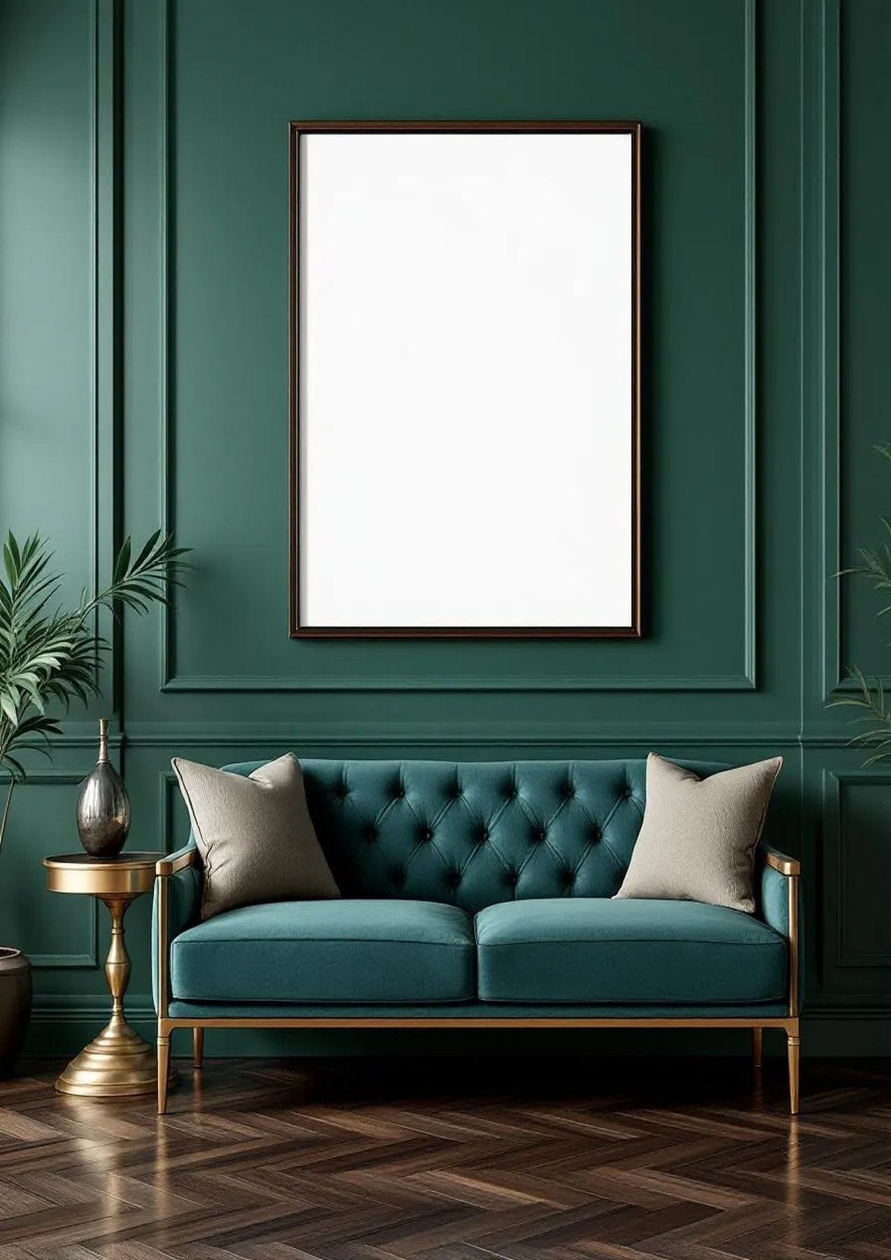 Art Deco Premium Interior Mockup — Espresso Frame Portrait 2:3 — Perspective View — #04527 | MockupBulk