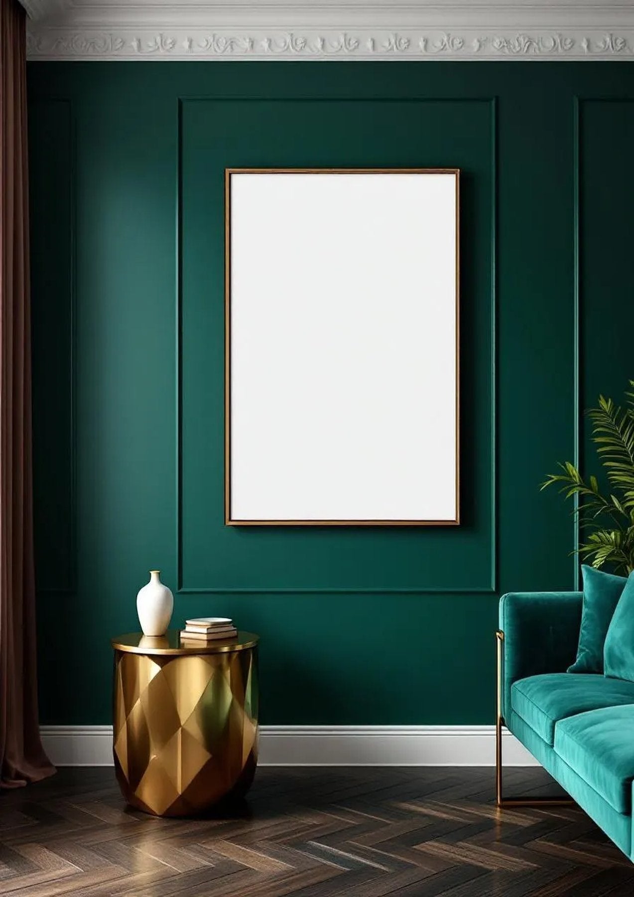Art Deco Premium Interior Mockup — Espresso Frame Portrait 2:3 — Perspective View — #04530 | MockupBulk