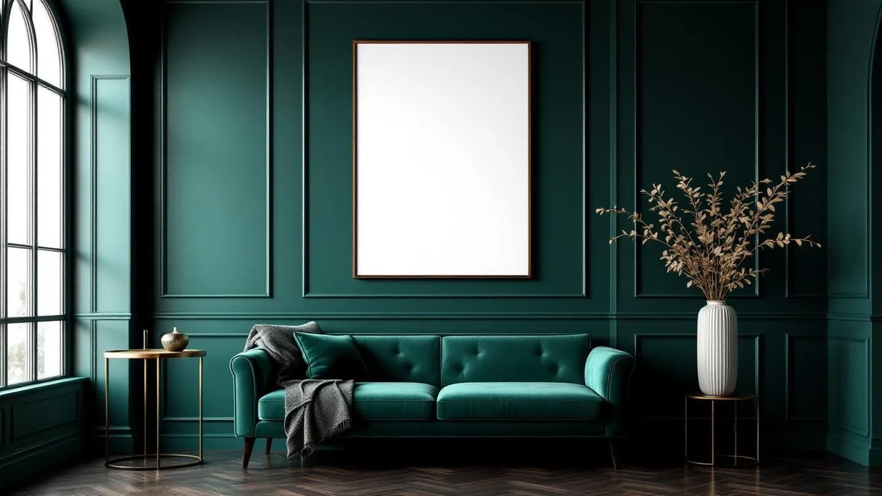 Art Deco Interior Frame Mockup — Espresso Frame Landscape 3:4 — Perspective View — #04532 | MockupBulk