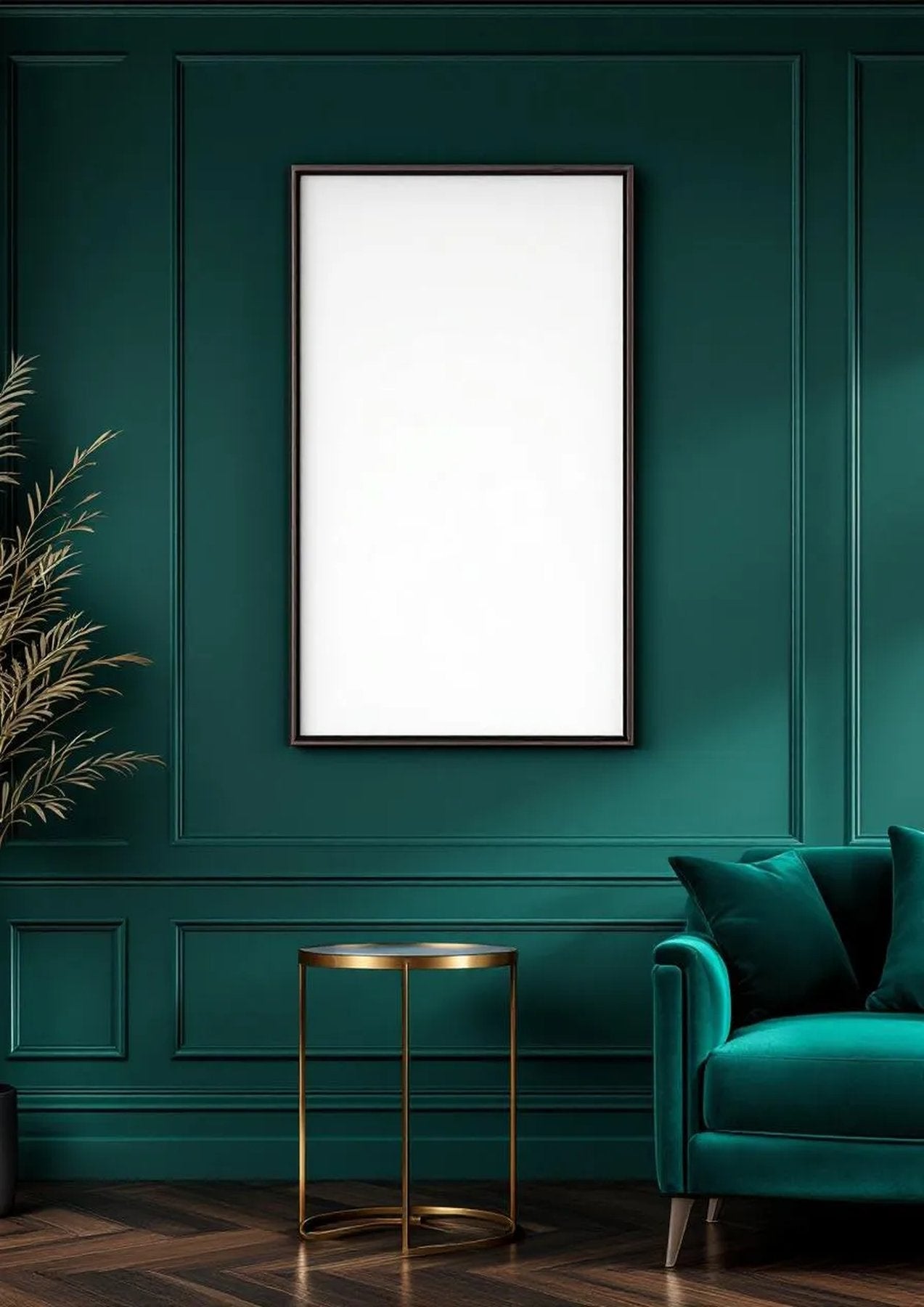 Art Deco Styled Room Mockup — Espresso Frame Portrait 2:3 — Perspective View — #04533 | MockupBulk