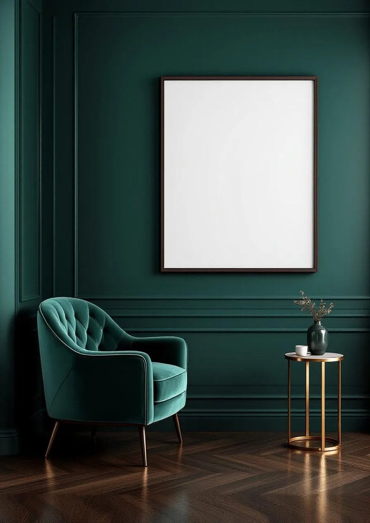 Art Deco Frame Display Mockup — Espresso Frame Landscape 11x14 — Perspective View — #04536 | MockupBulk