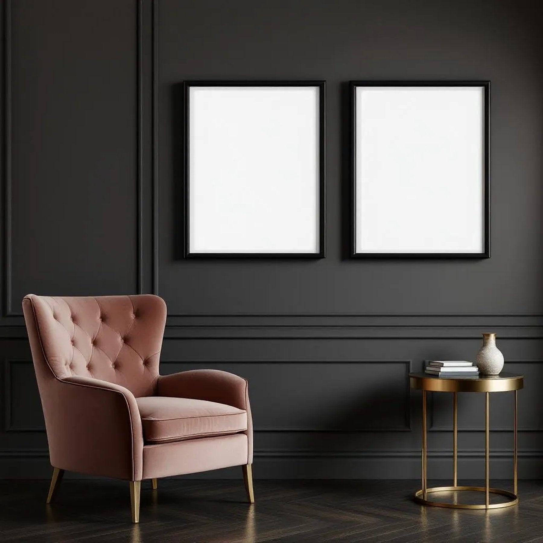 Art Deco Wall Art Mockup — Plain Square Frame Landscape 3:4 — Perspective View — #02050 | MockupBulk