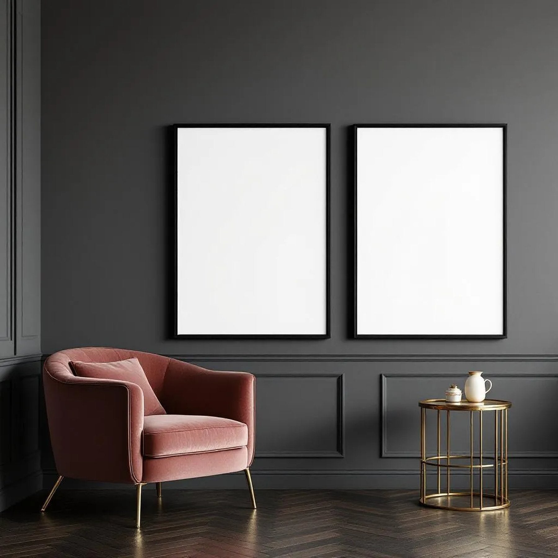 Art Deco Styled Room Mockup — Plain Square Frame A-Series (A4 / A3) — Perspective View — #02053 | MockupBulk
