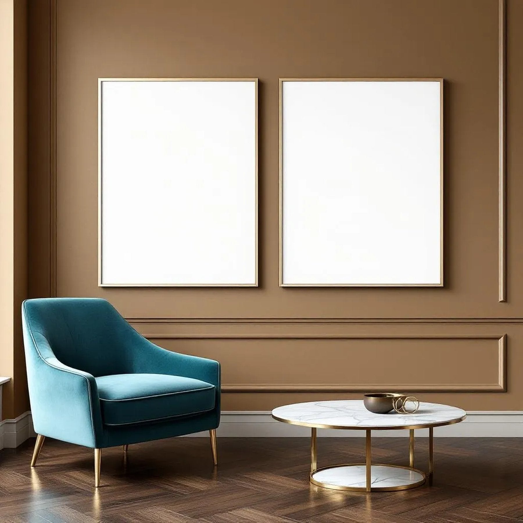 Art Deco Premium Interior Mockup — Plain Square Frame Portrait 2:3 — Perspective View — #02058 | MockupBulk