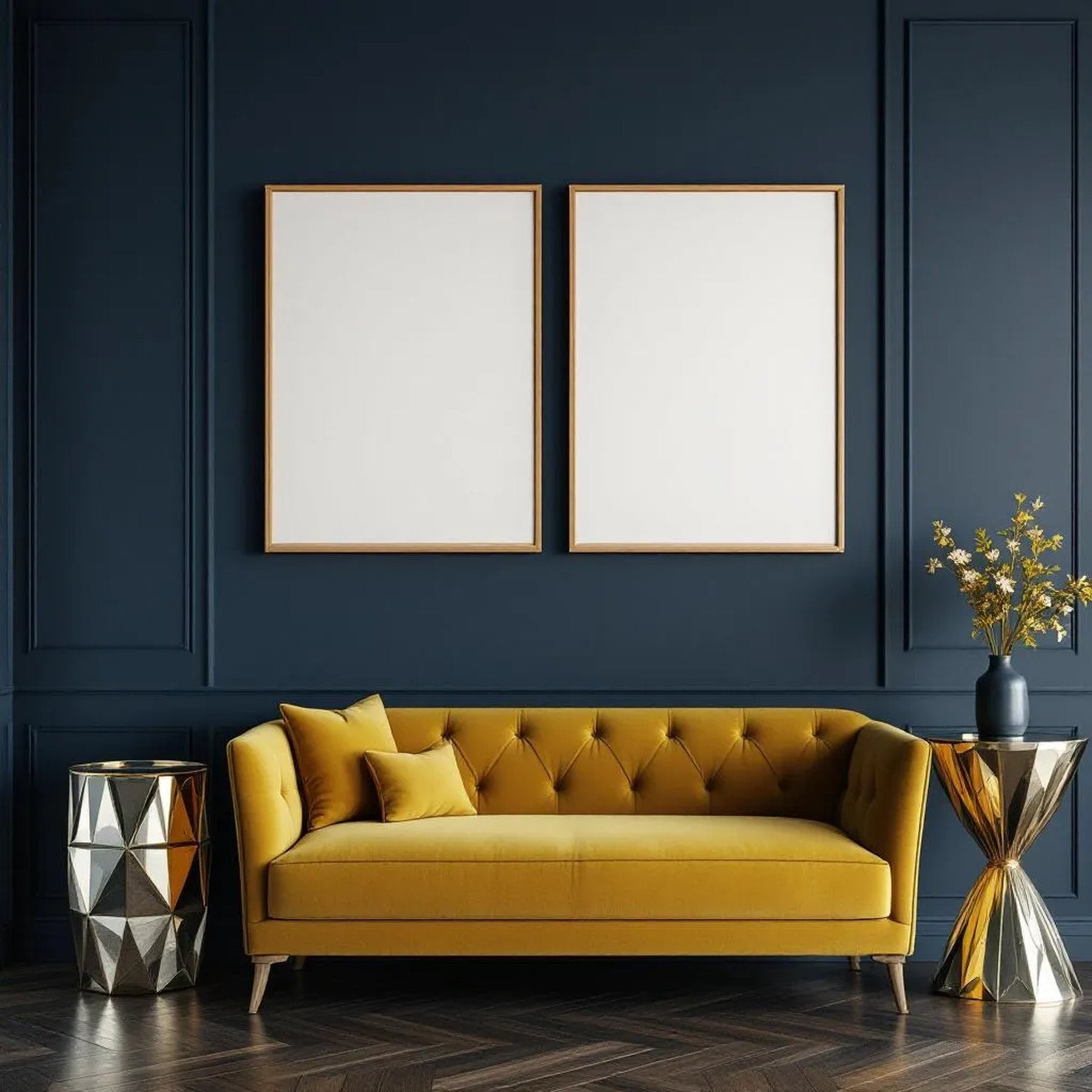 Art Deco Wall Art Mockup — Plain Square Frame Landscape 3:4 — Perspective View — #02066 | MockupBulk