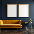 Art Deco Interior Frame Mockup — Plain Square Frame Landscape 3:4 — Perspective View — #02069 | MockupBulk