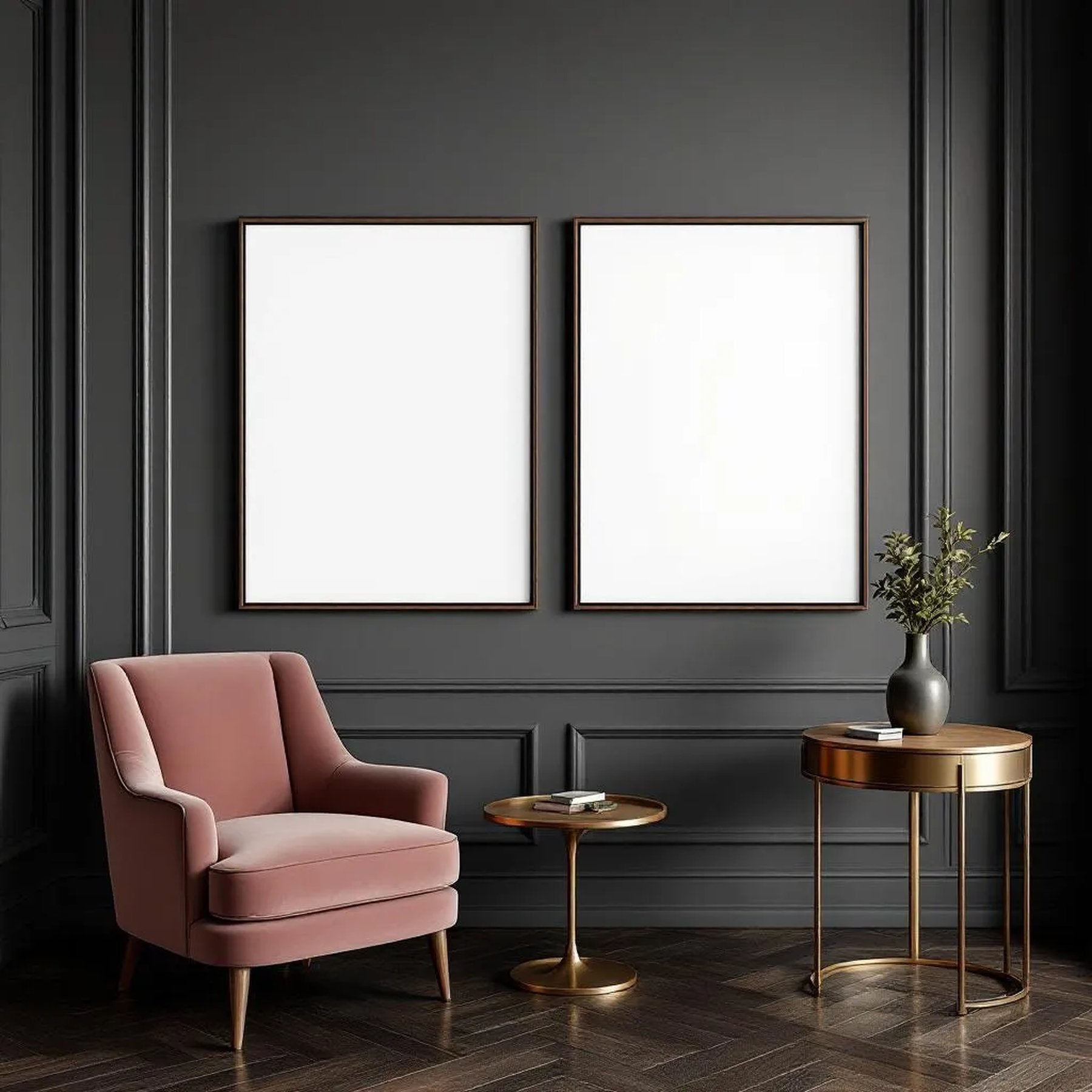 Art Deco Editorial Room Mockup — Plain Square Frame Landscape 3:4 — Perspective View — #02077 | MockupBulk