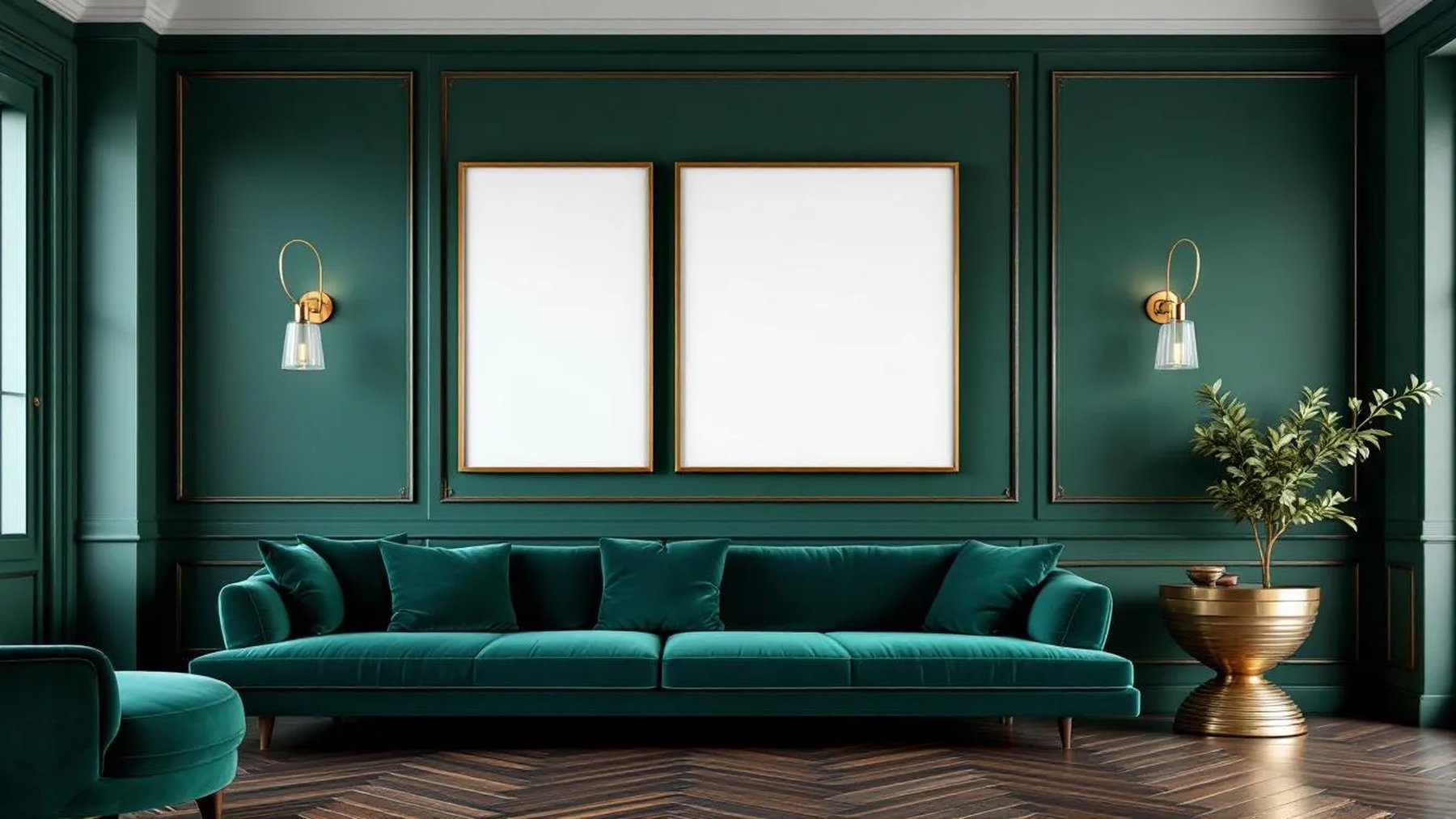 Art Deco Editorial Room Mockup — Matte Black Frame Portrait 4:5 — Perspective View — #04538 | MockupBulk