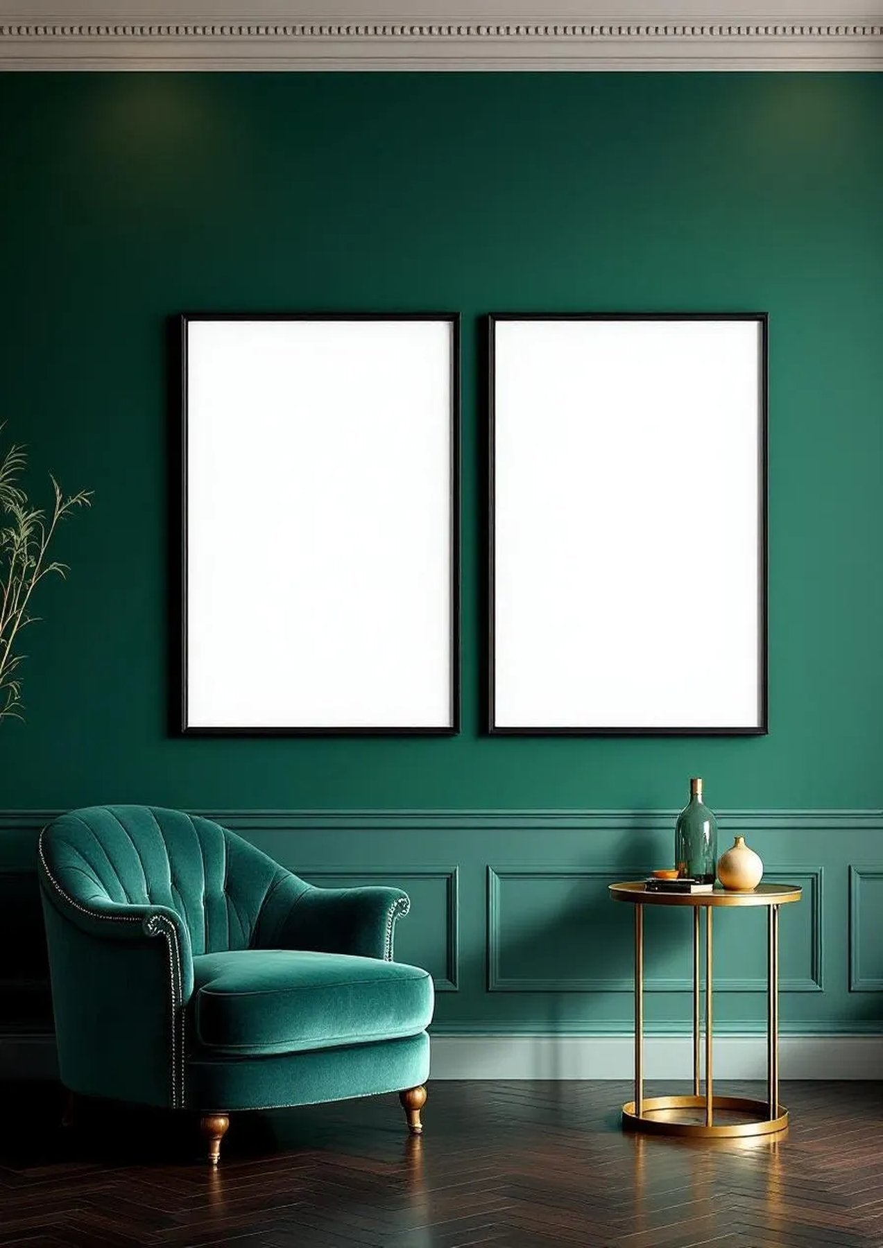 Art Deco Room Scene Mockup — Matte Black Frame Portrait 2:3 — Perspective View — #04542 | MockupBulk