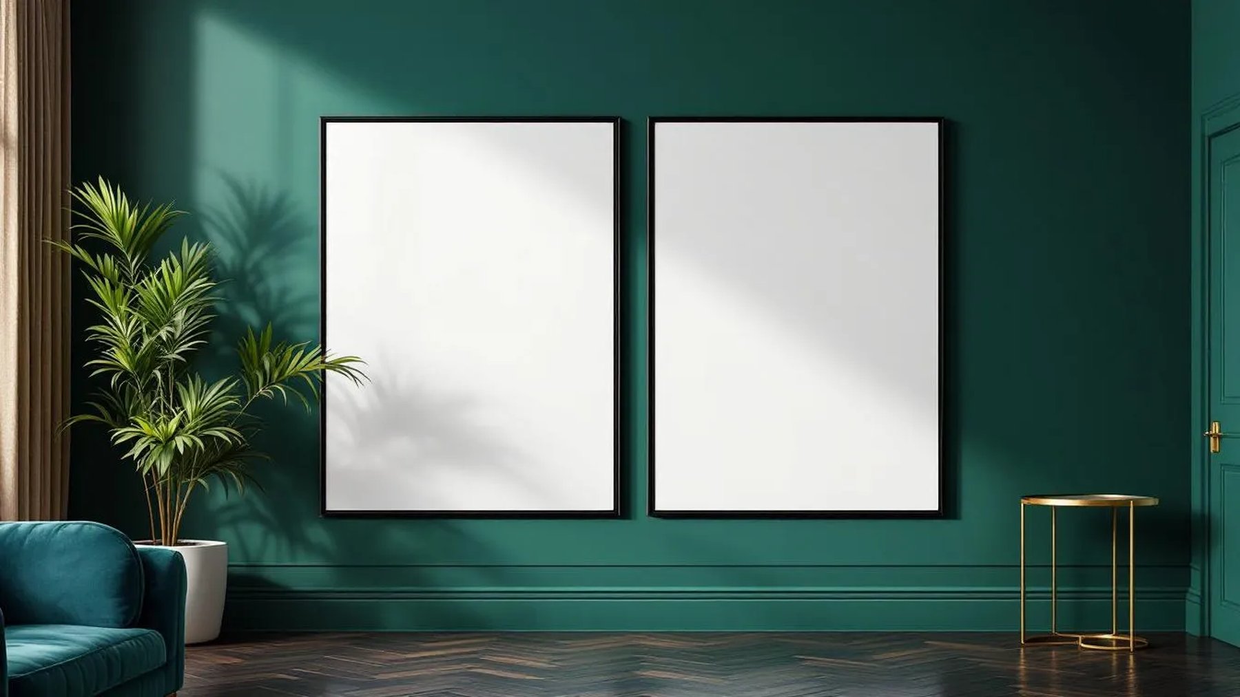 Art Deco Styled Room Mockup — Matte Black Frame Landscape 3:4 — Perspective View — #04544 | MockupBulk