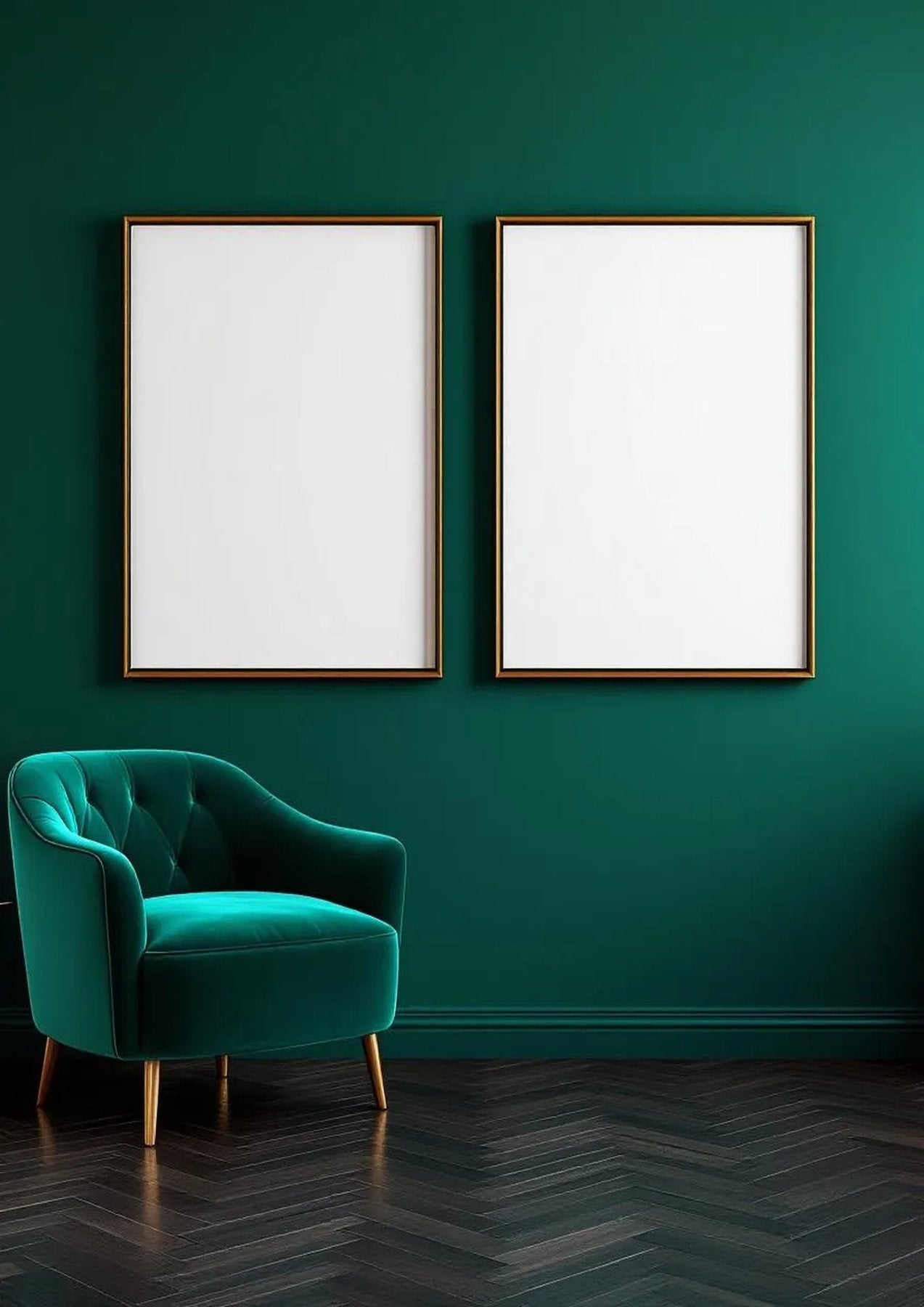 Art Deco Editorial Room Mockup — Matte Black Frame Portrait 2:3 — Perspective View — #04545 | MockupBulk