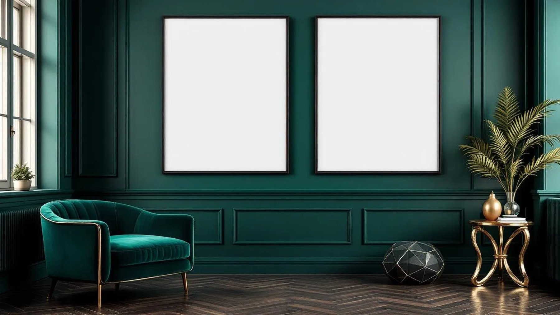 Art Deco Professional Frame Mockup — Matte Black Frame Landscape 11x14 — Perspective View — #04547 | MockupBulk