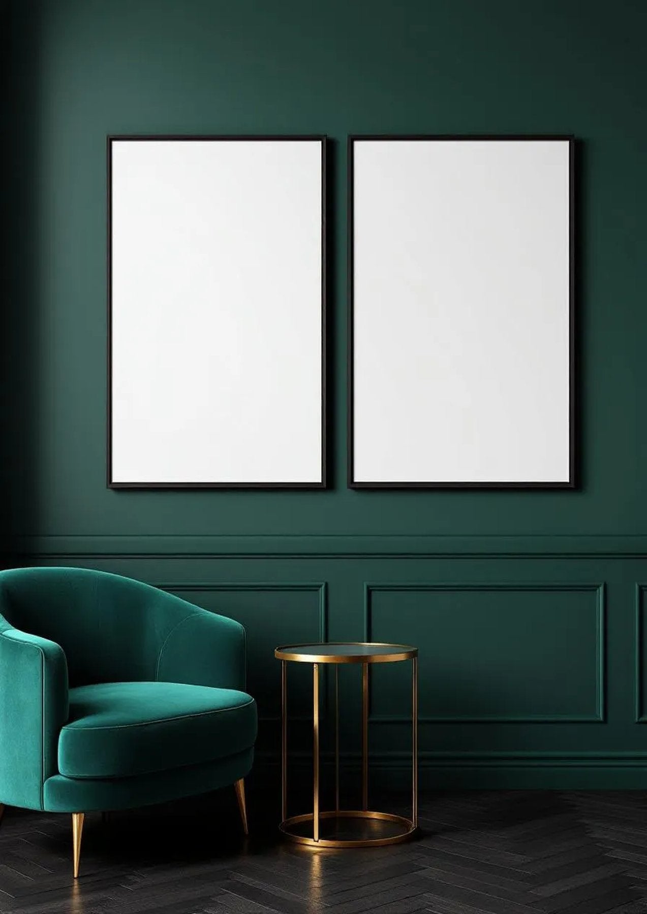 Art Deco Professional Frame Mockup — Matte Black Frame Portrait 2:3 — Perspective View — #04551 | MockupBulk