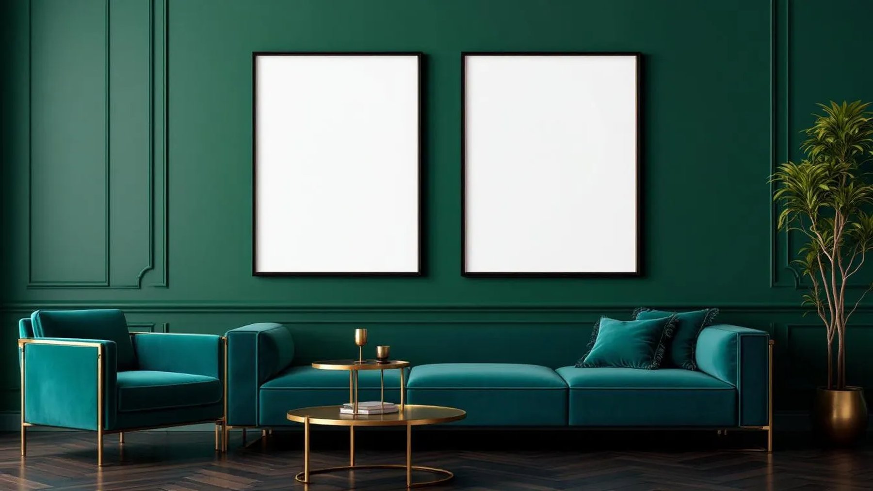 Art Deco Professional Frame Mockup — Matte Black Frame Landscape 11x14 — Perspective View — #04553 | MockupBulk
