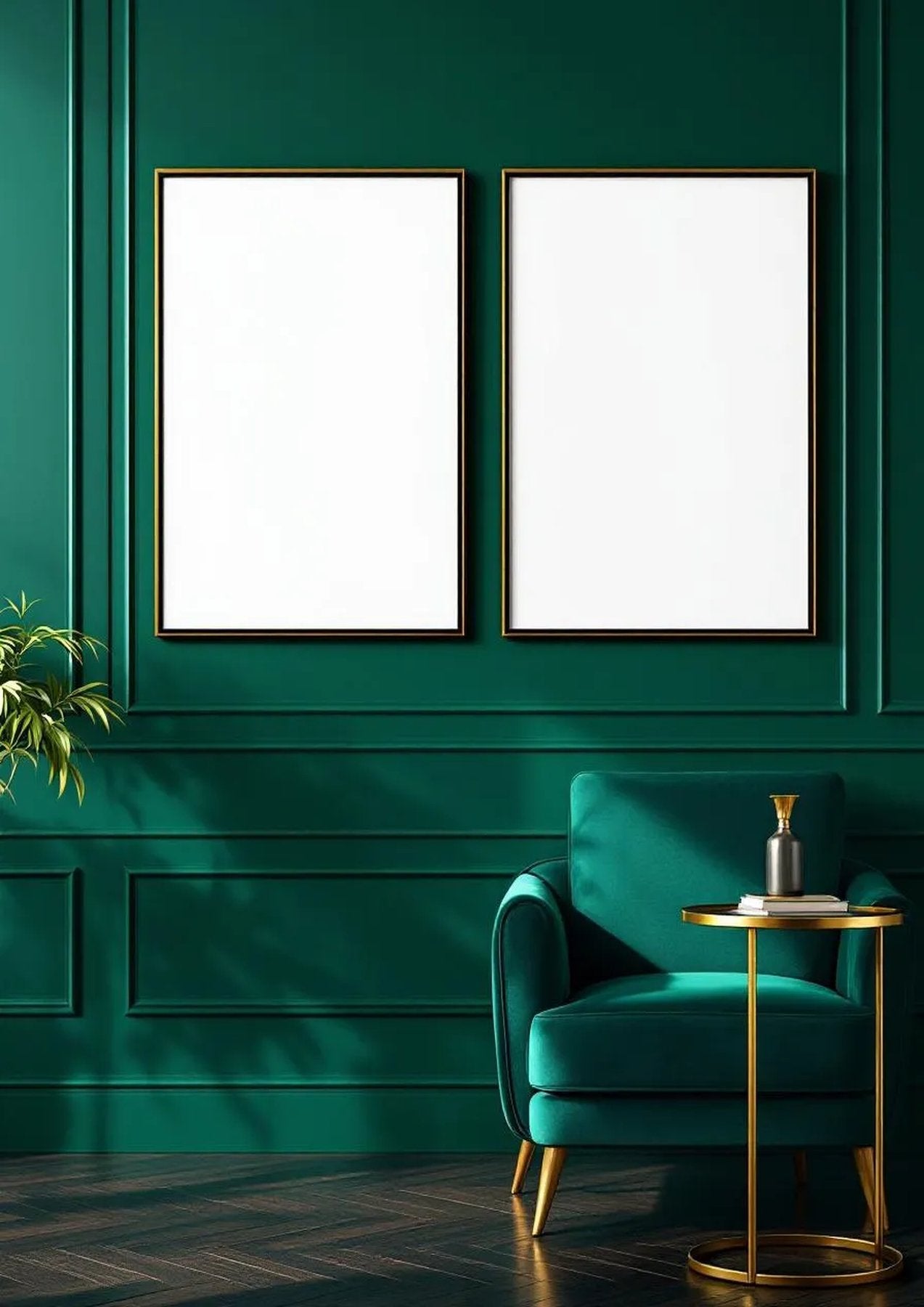 Art Deco Professional Frame Mockup — Matte Black Frame Portrait 2:3 — Perspective View — #04554 | MockupBulk