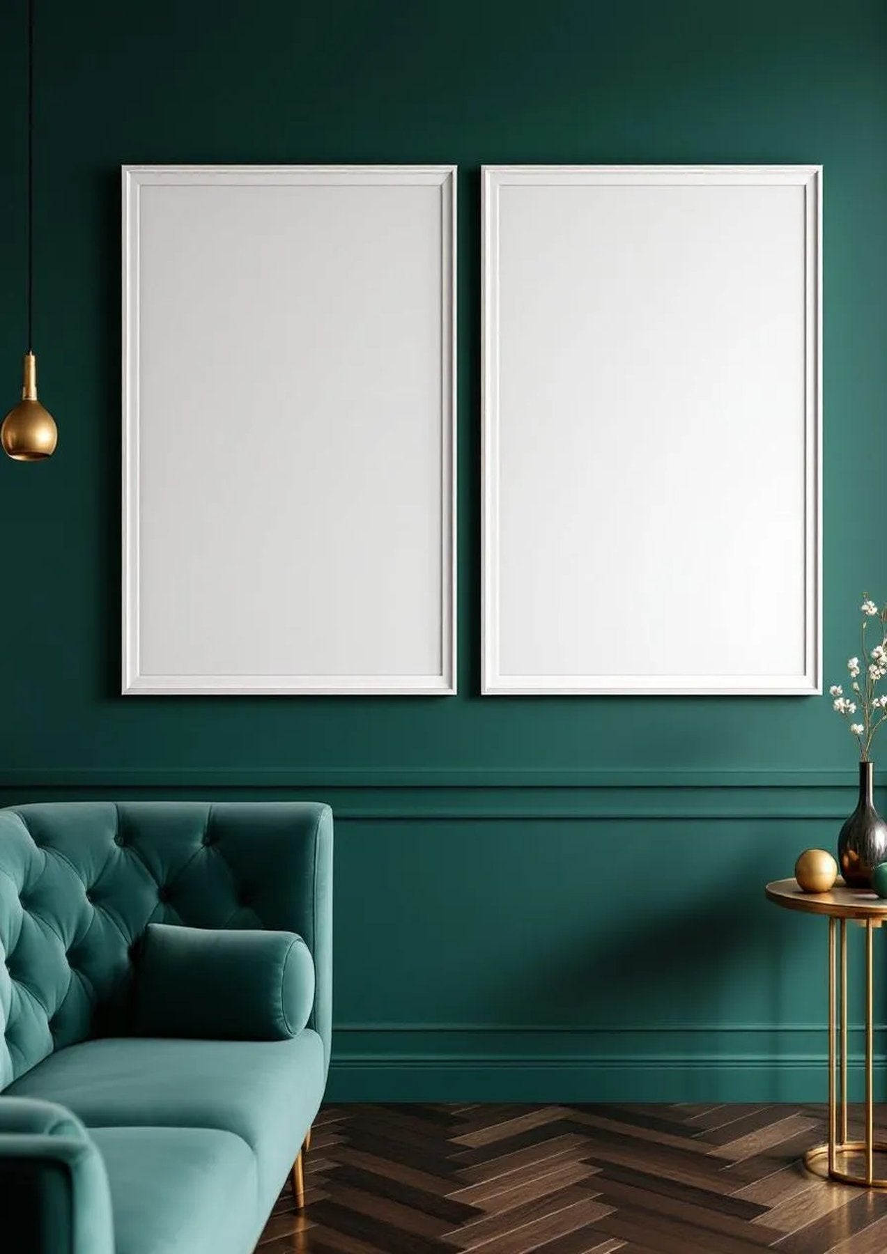 Art Deco Interior Frame Mockup — White Frame Portrait 2:3 — Perspective View — #04560 | MockupBulk