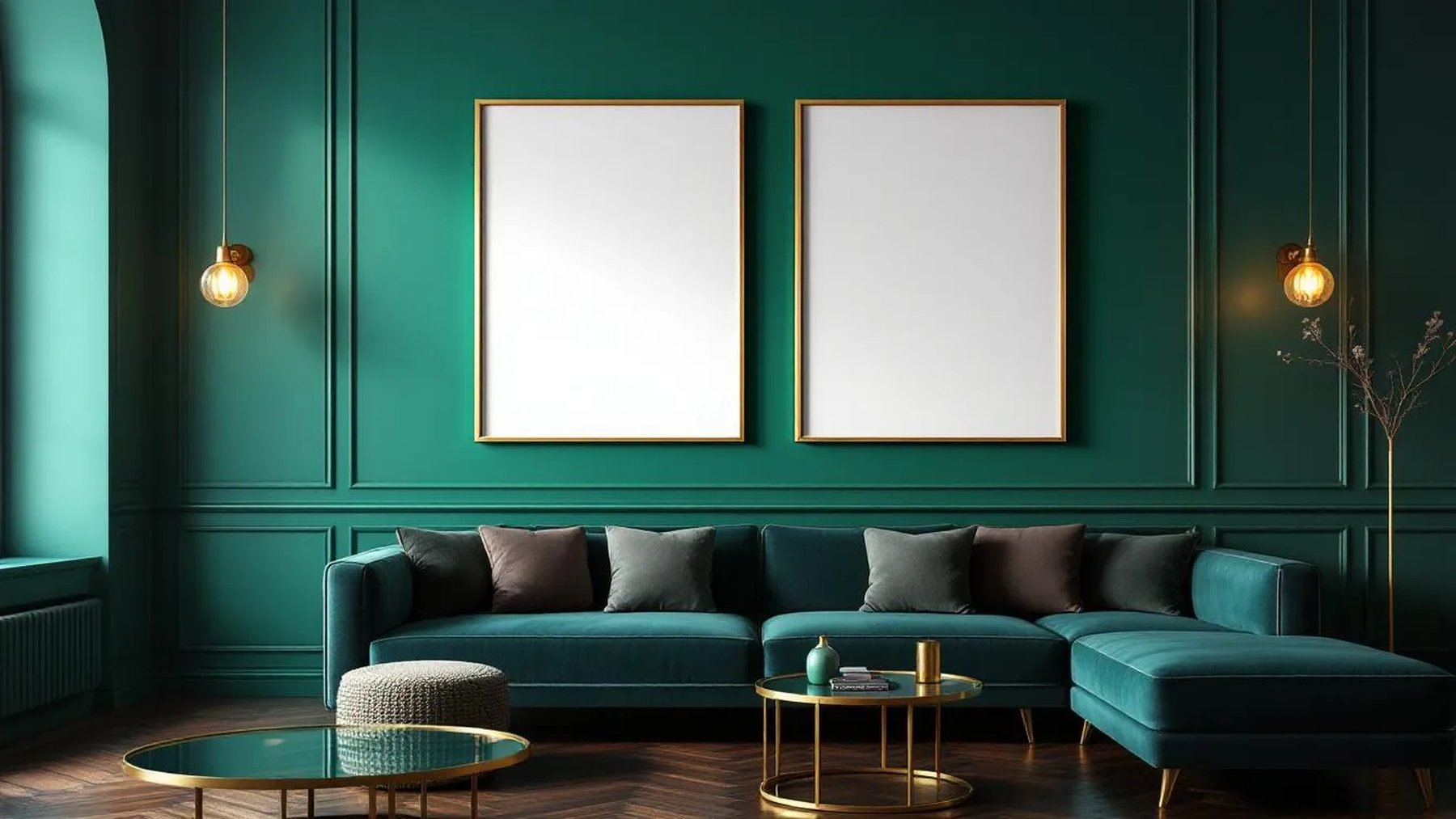 Art Deco Styled Room Mockup — White Frame Landscape 3:4 — Perspective View — #04565 | MockupBulk