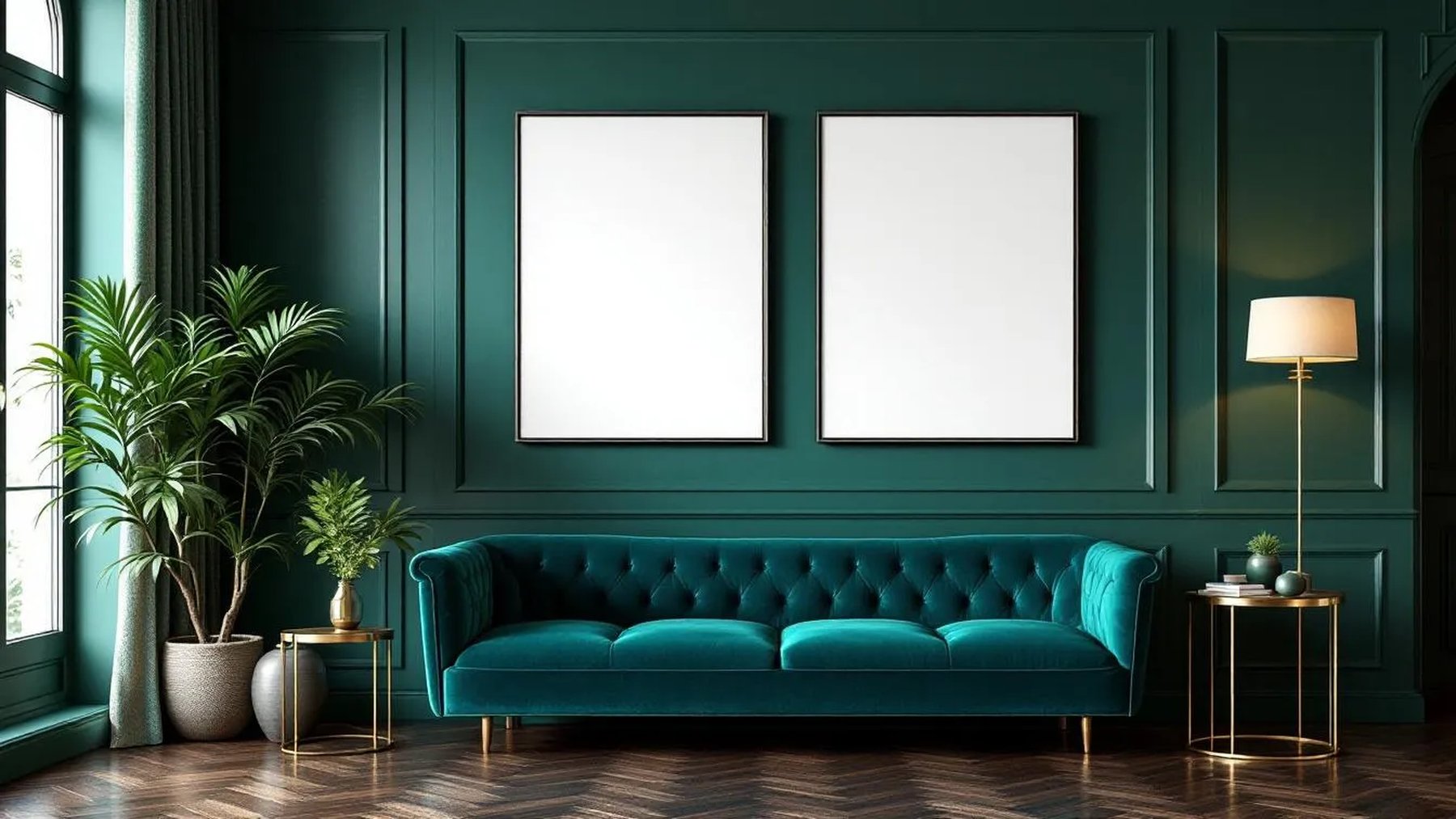 Art Deco Interior Frame Mockup — White Frame Landscape 11x14 — Perspective View — #04568 | MockupBulk