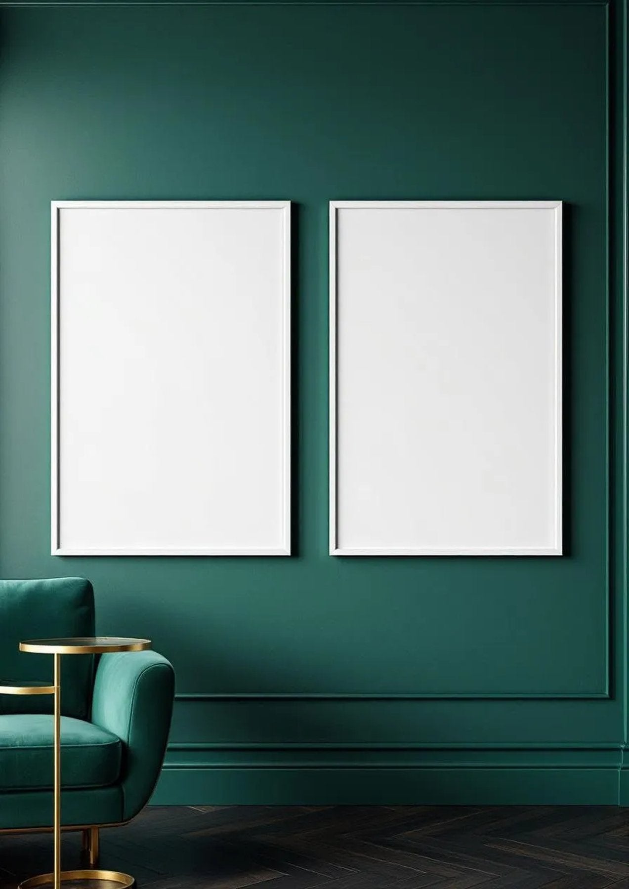 Art Deco Editorial Room Mockup — White Frame Portrait 2:3 — Perspective View — #04569 | MockupBulk