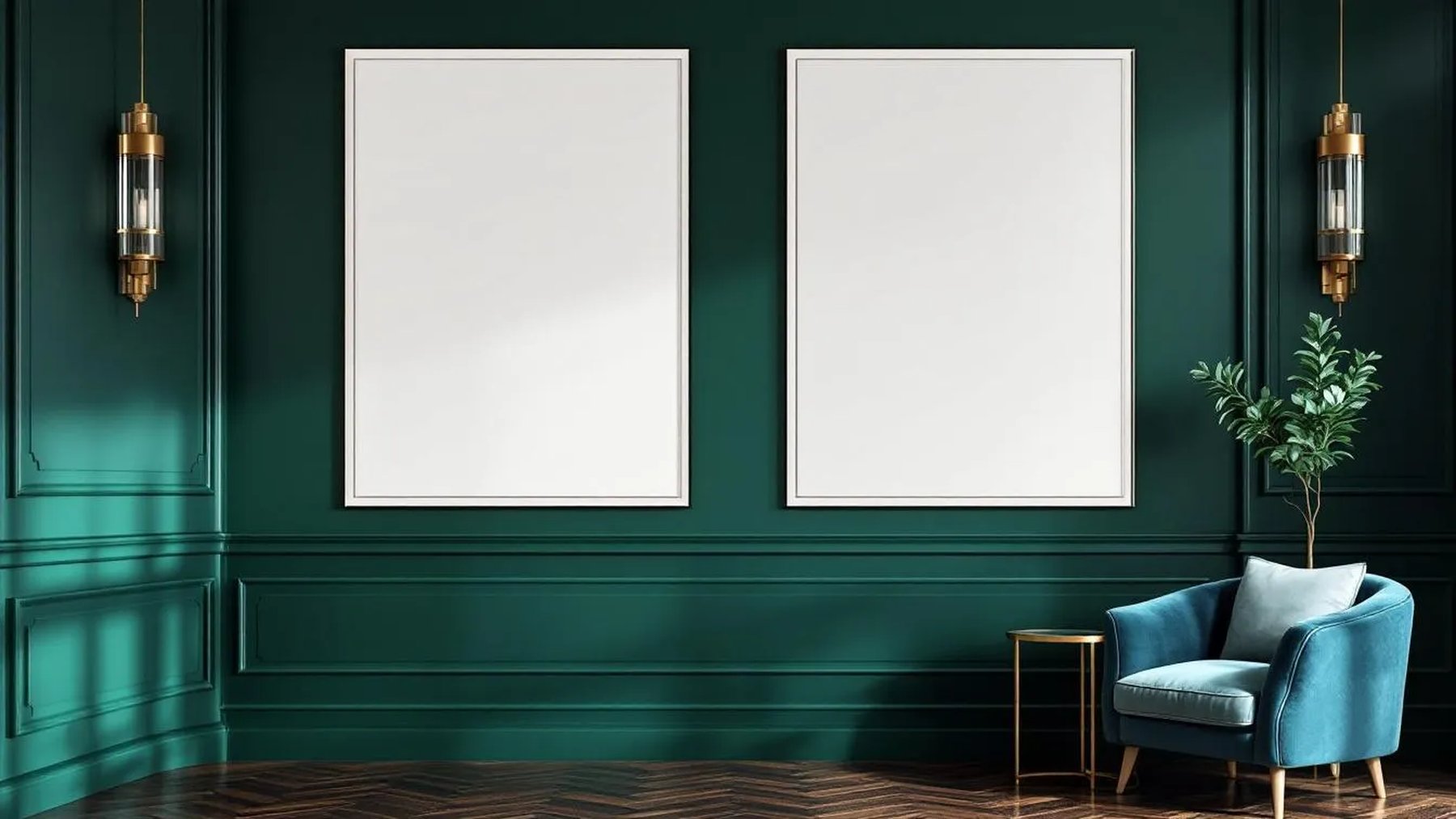Art Deco Premium Interior Mockup — White Frame A-Series (A4 / A3) — Perspective View — #04571 | MockupBulk