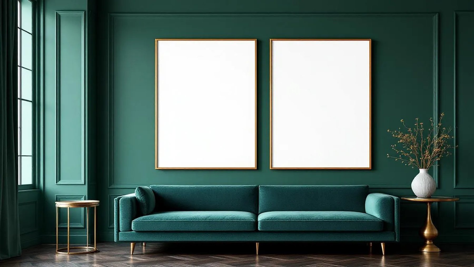 Art Deco Lifestyle Frame Mockup — White Frame Landscape 3:4 — Perspective View — #04574 | MockupBulk