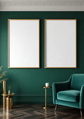 Art Deco Frame Display Mockup — Natural Oak Frame Portrait 2:3 — Perspective View — #04581 | MockupBulk