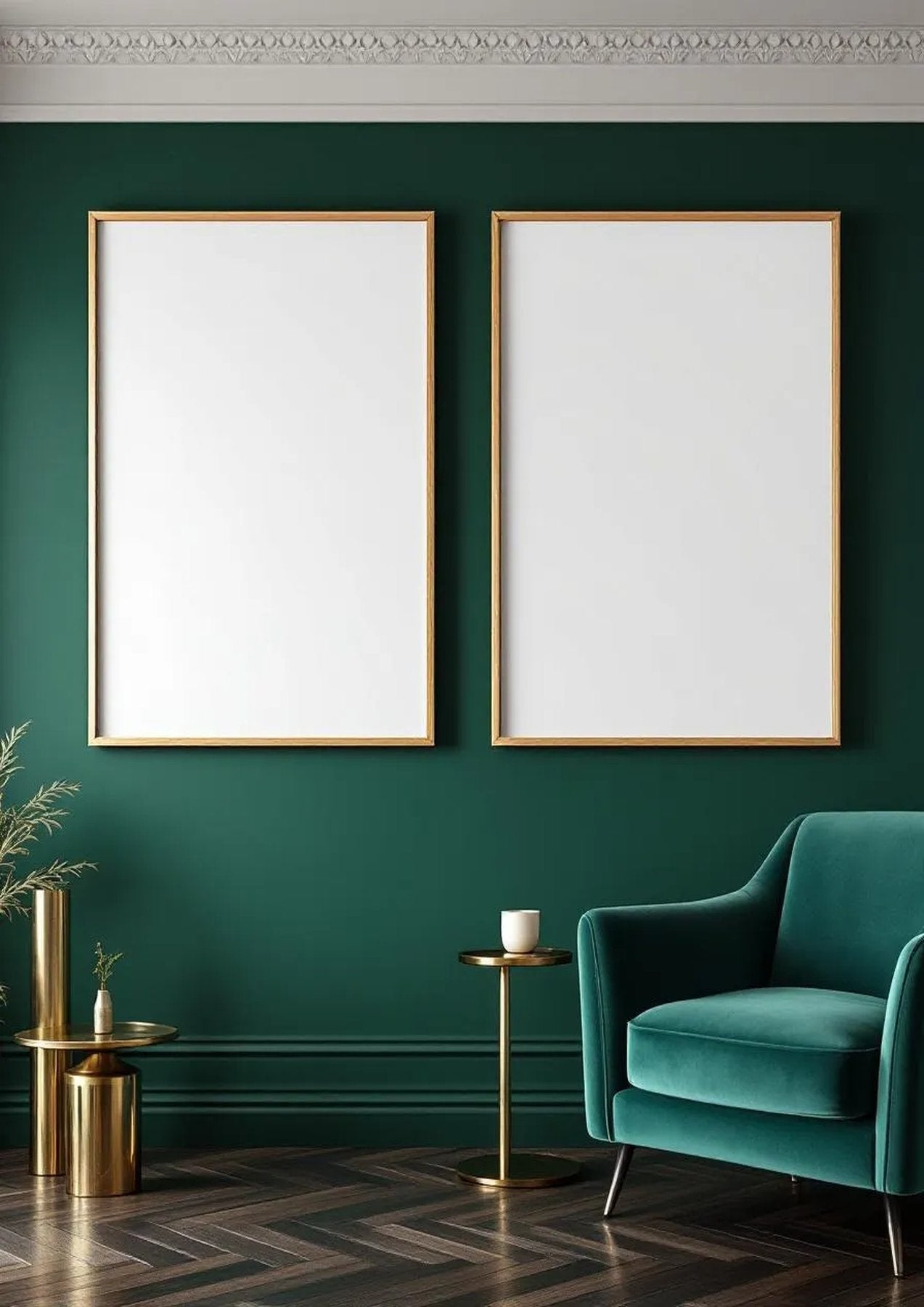 Art Deco Frame Display Mockup — Natural Oak Frame Portrait 2:3 — Perspective View — #04581 | MockupBulk