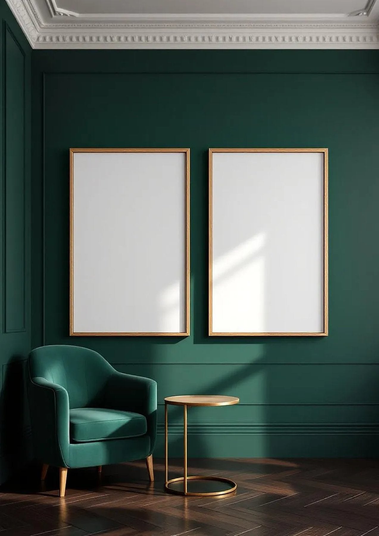 Art Deco Room Scene Mockup — Natural Oak Frame Portrait 2:3 — Perspective View — #04584 | MockupBulk
