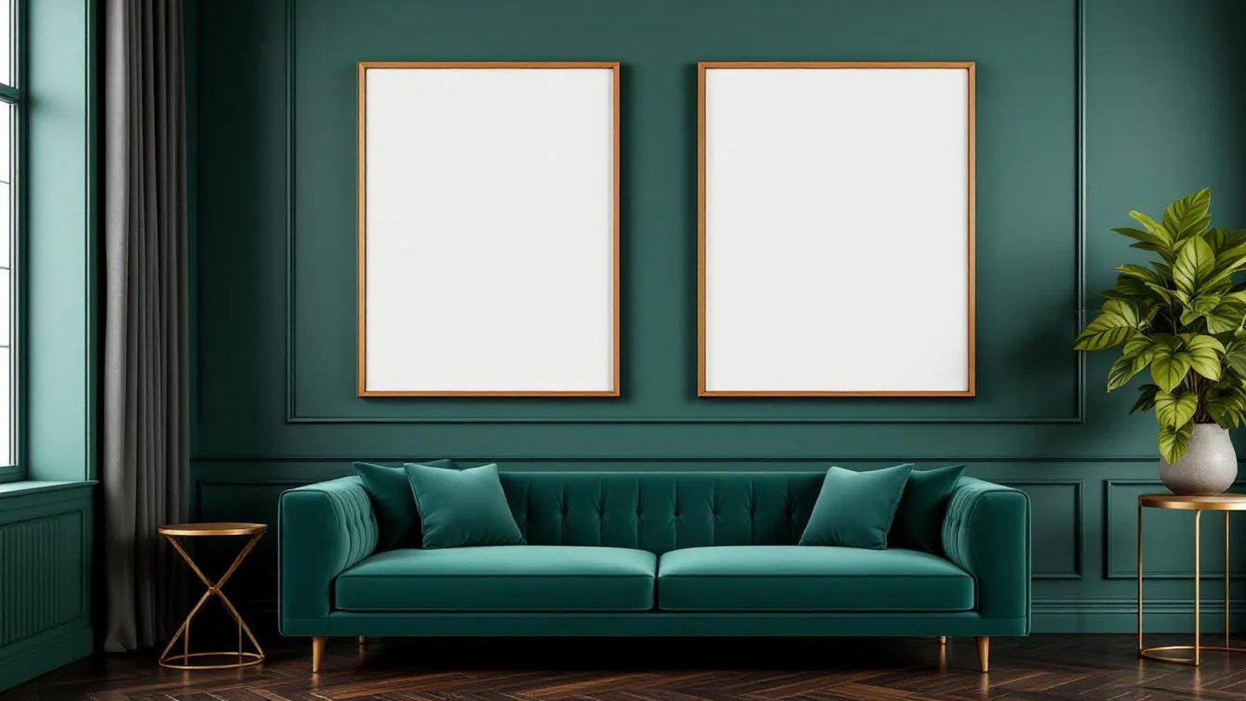 Art Deco Wall Art Mockup — Natural Oak Frame Portrait 4:5 — Perspective View — #04586 | MockupBulk