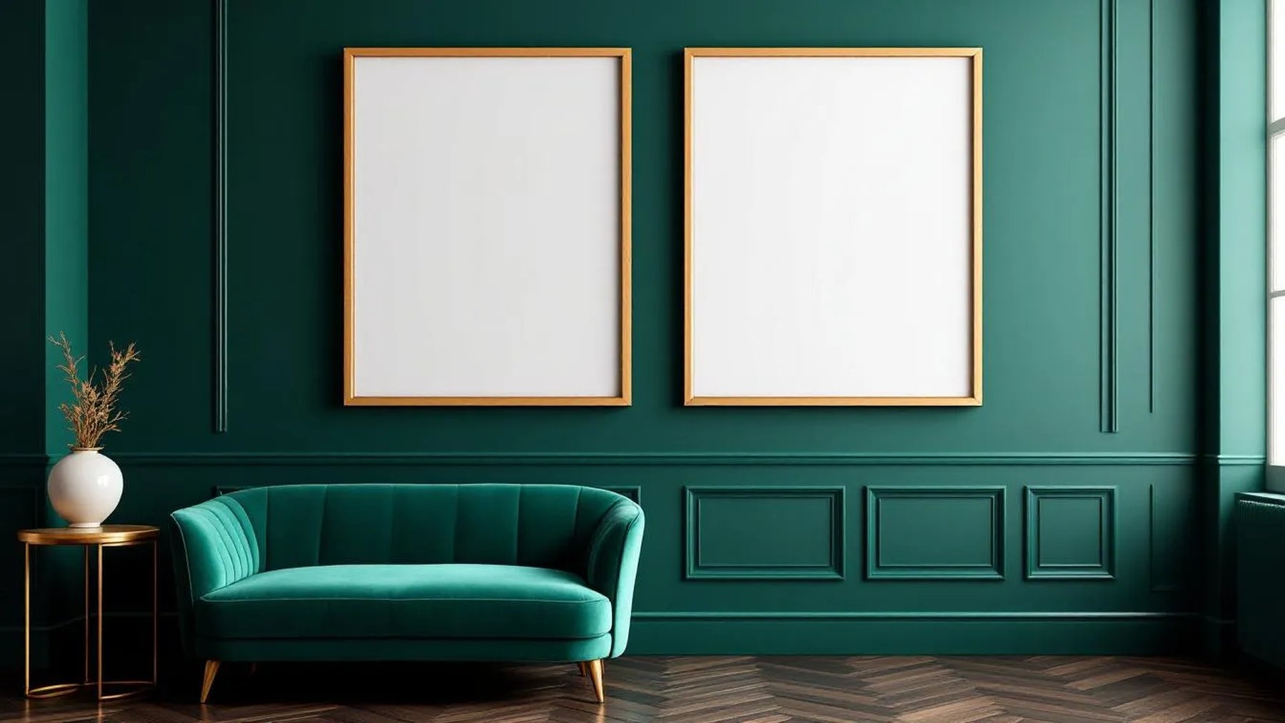Art Deco Premium Interior Mockup — Natural Oak Frame Portrait 4:5 — Perspective View — #04592 | MockupBulk