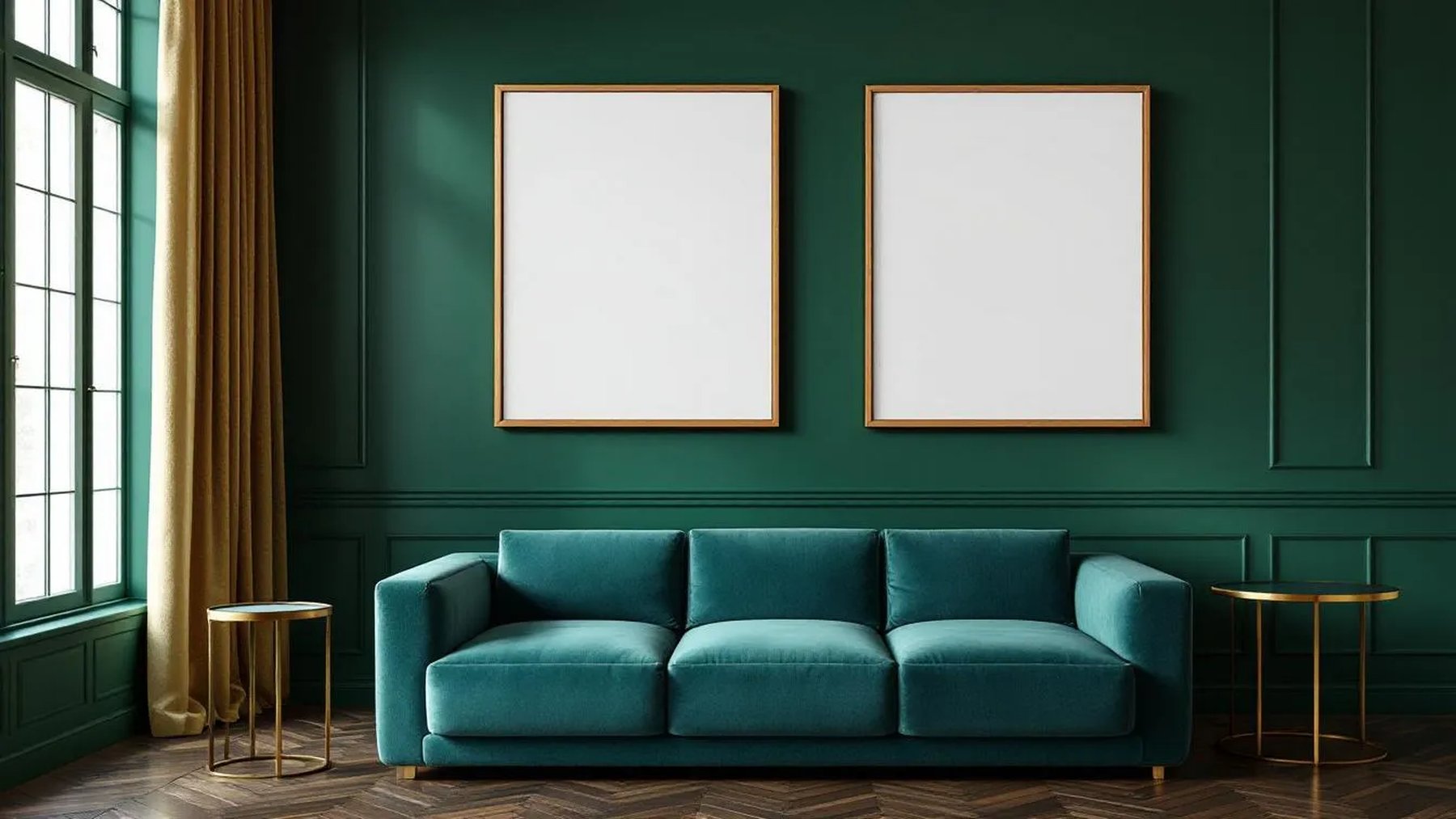 Art Deco Interior Frame Mockup — Natural Oak Frame Portrait 4:5 — Perspective View — #04595 | MockupBulk