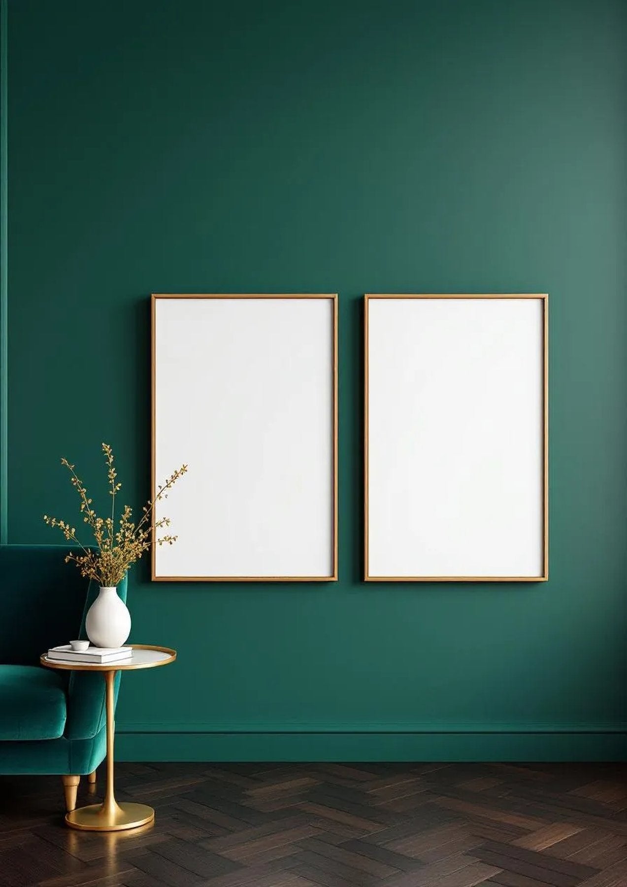 Art Deco Premium Interior Mockup — Natural Oak Frame Portrait 2:3 — Perspective View — #04596 | MockupBulk