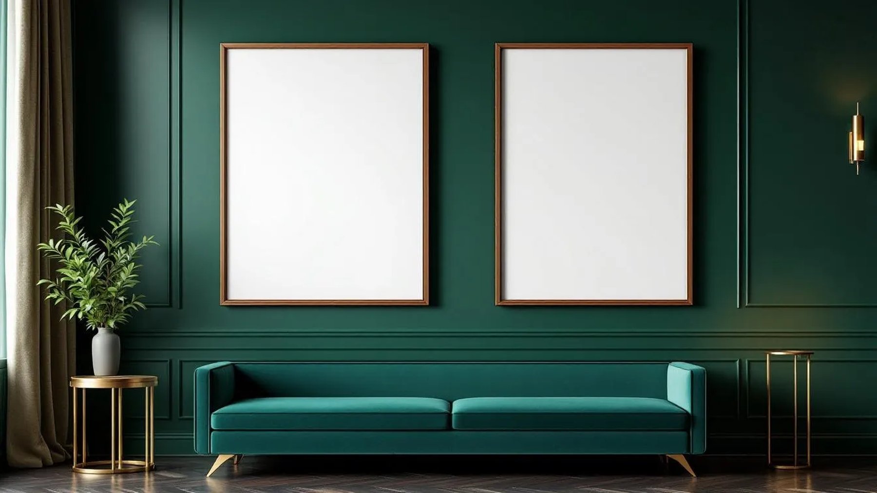 Art Deco High-Res Frame Mockup — Walnut Frame Landscape 11x14 — Perspective View — #04604 | MockupBulk