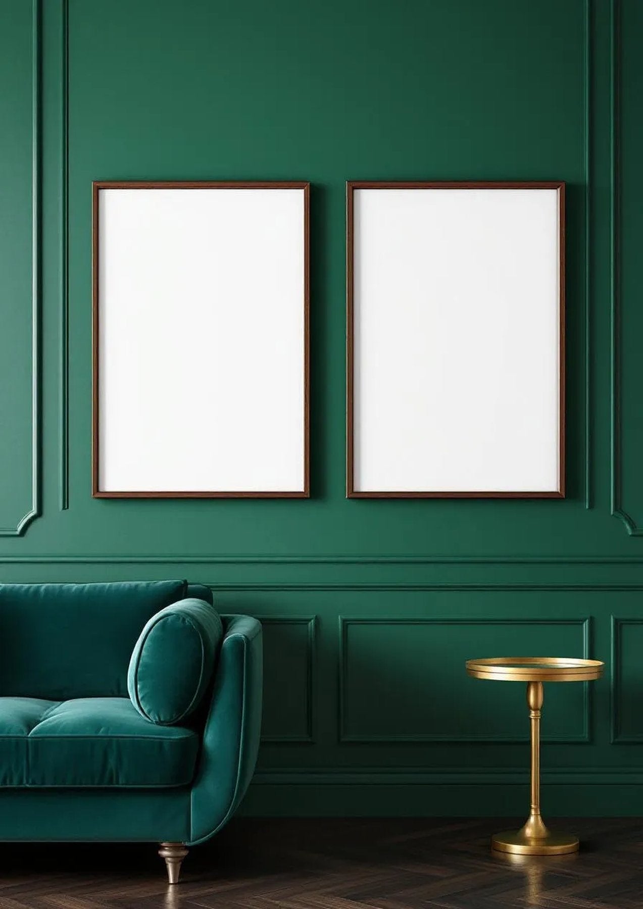Art Deco Lifestyle Frame Mockup — Walnut Frame Portrait 2:3 — Perspective View — #04605 | MockupBulk