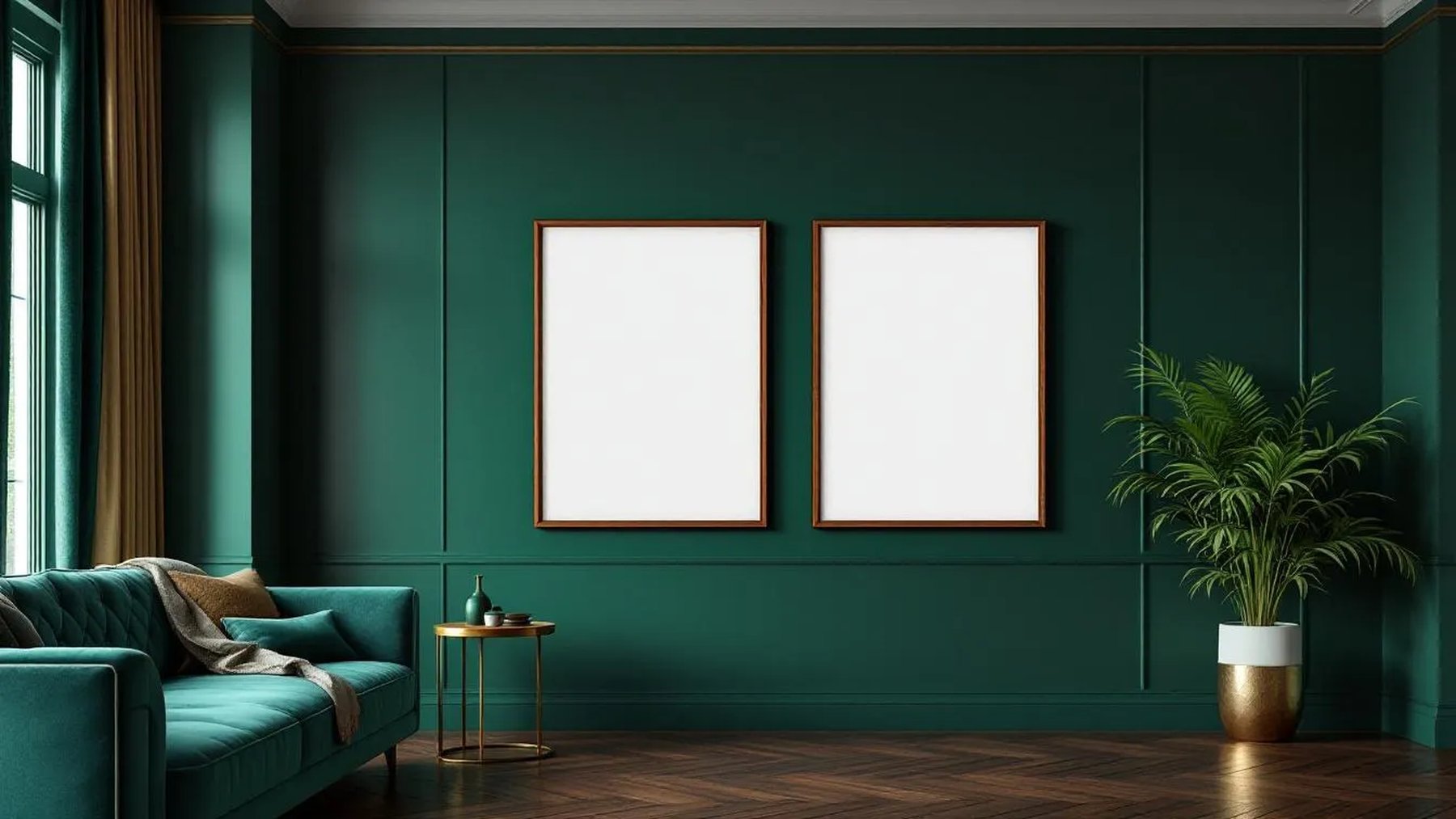 Art Deco Interior Frame Mockup — Walnut Frame Portrait 5:7 — Perspective View — #04607 | MockupBulk