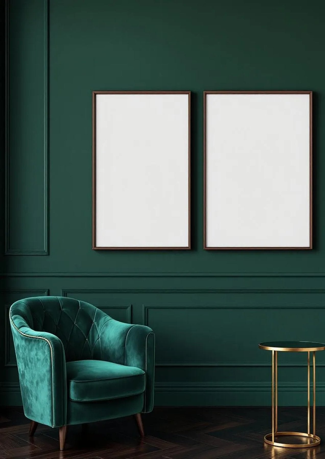 Art Deco Room Scene Mockup — Walnut Frame Portrait 2:3 — Perspective View — #04608 | MockupBulk