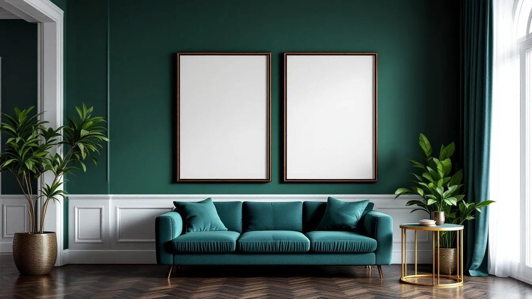 Art Deco Styled Room Mockup — Walnut Frame Portrait 2:3 — Perspective View — #04610 | MockupBulk