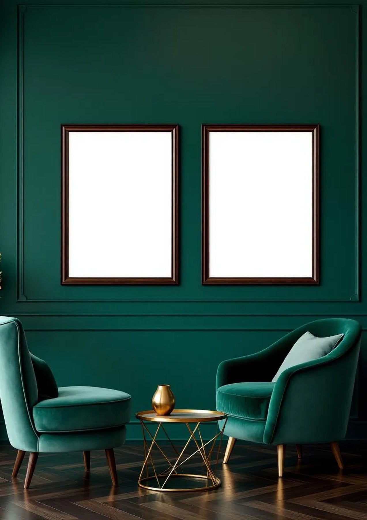 Art Deco Wall Art Mockup — Walnut Frame A-Series (A4 / A3) — Perspective View — #04611 | MockupBulk
